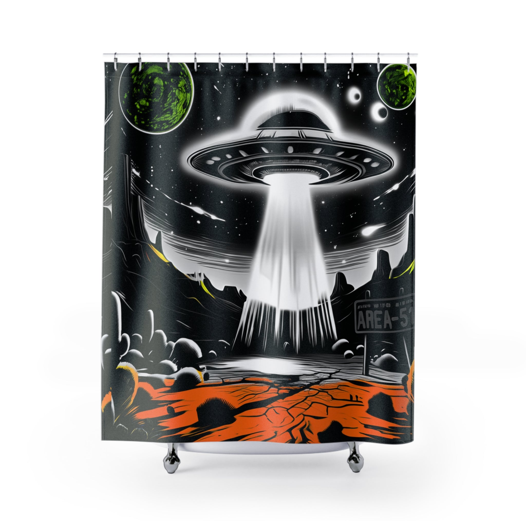 Outer Space UFO Shower Curtain, Bathroom Decor, Space Theme, Gifts for Sci-Fi Fans, Unique Home Accessory