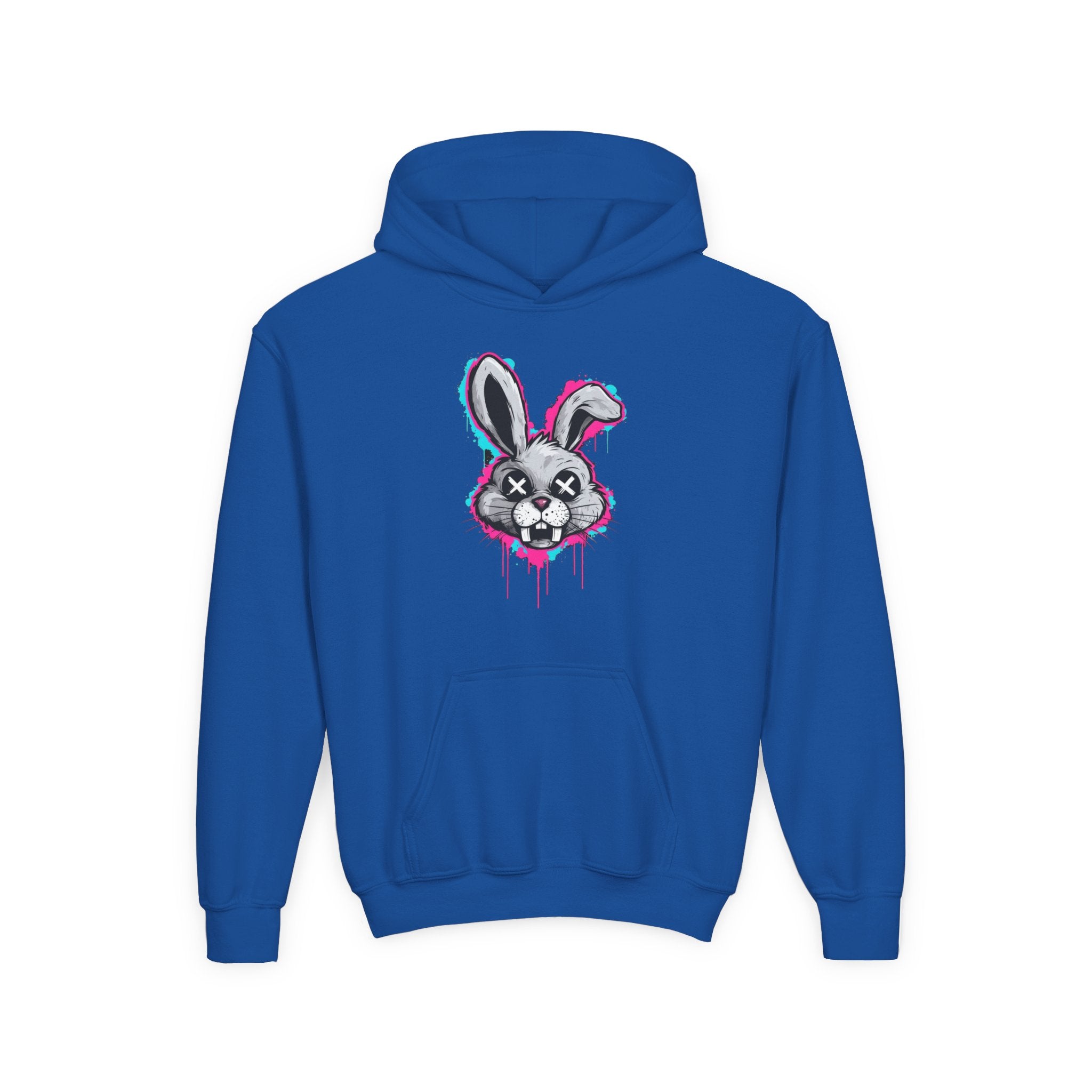 Stylish Graffiti Bunny Youth Hoodie, Trendy Sweatshirt for Kids, Perfect for Birthdays, Halloween, Everyday Wear, Unique Gift Idea