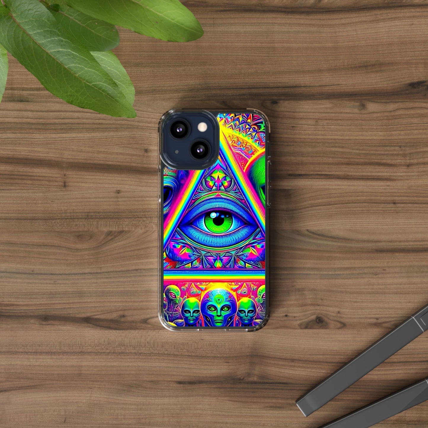 Colorful Alien Eye Phone Case, Psychedelic Clear Case, Gift for Art Lovers, Boho Phone Cover, Festival Accessory, Unique Mobile Case