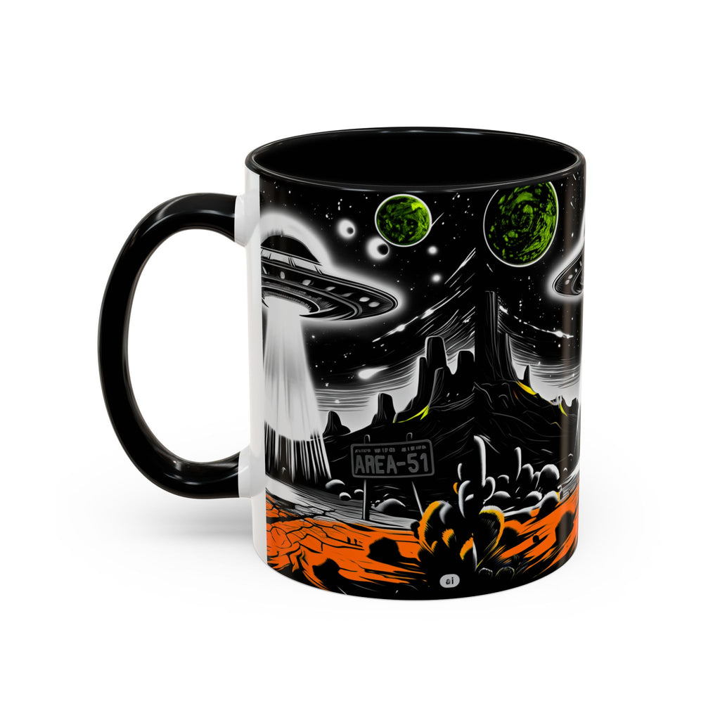 Area 51 UFO Accent Coffee Mug - Space Lover Gift, Weird Alien Decor, Black Mug, Sci-Fi Enthusiast, Kitchenware, Unique Gift Idea!