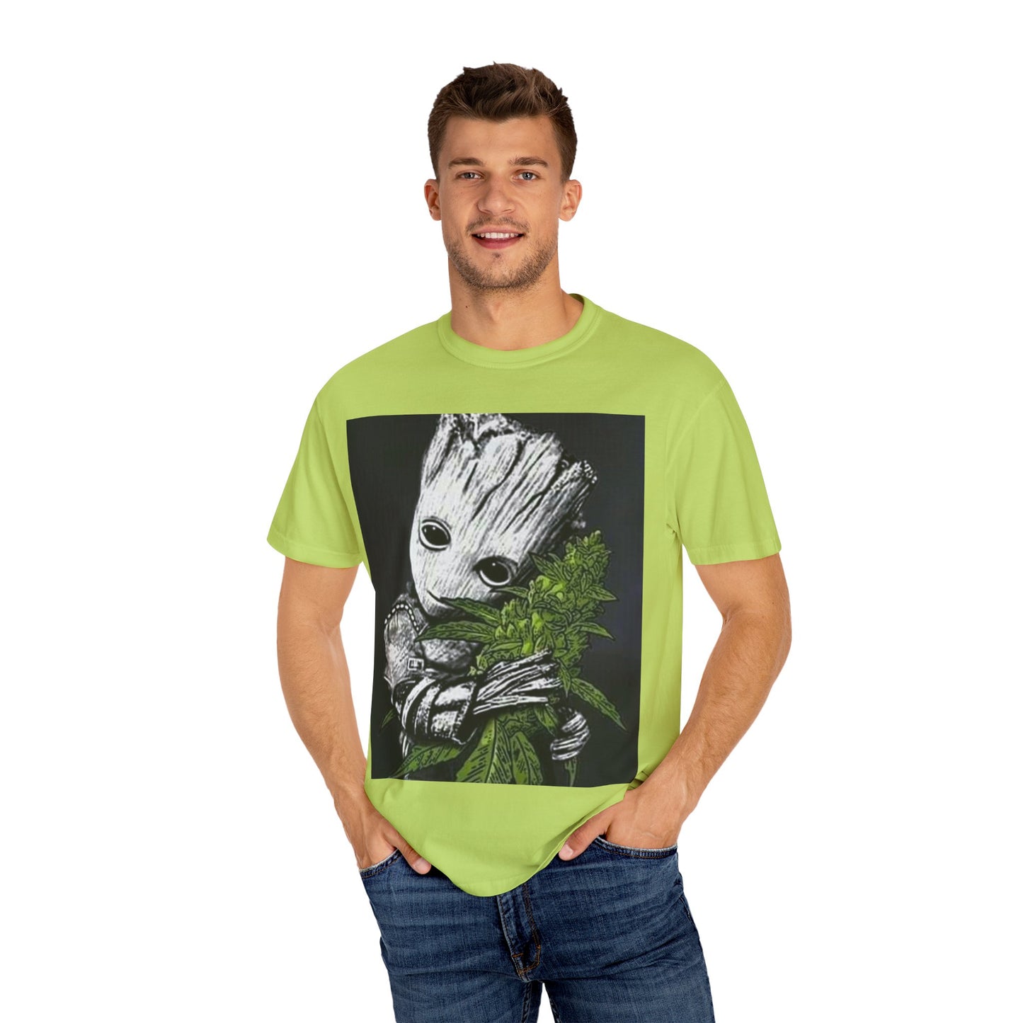 Garment-Dyed T-Shirt - Cute Groot with Plants Graphic