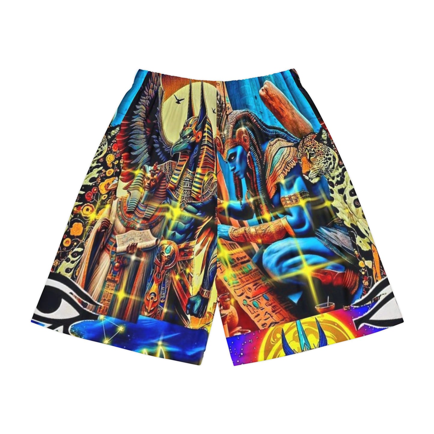 Vibrant Men's Sports Shorts with Egyptian Art, Athletic Wear, Dance Shorts, Casual Summer Shorts, Unique Gift for Him