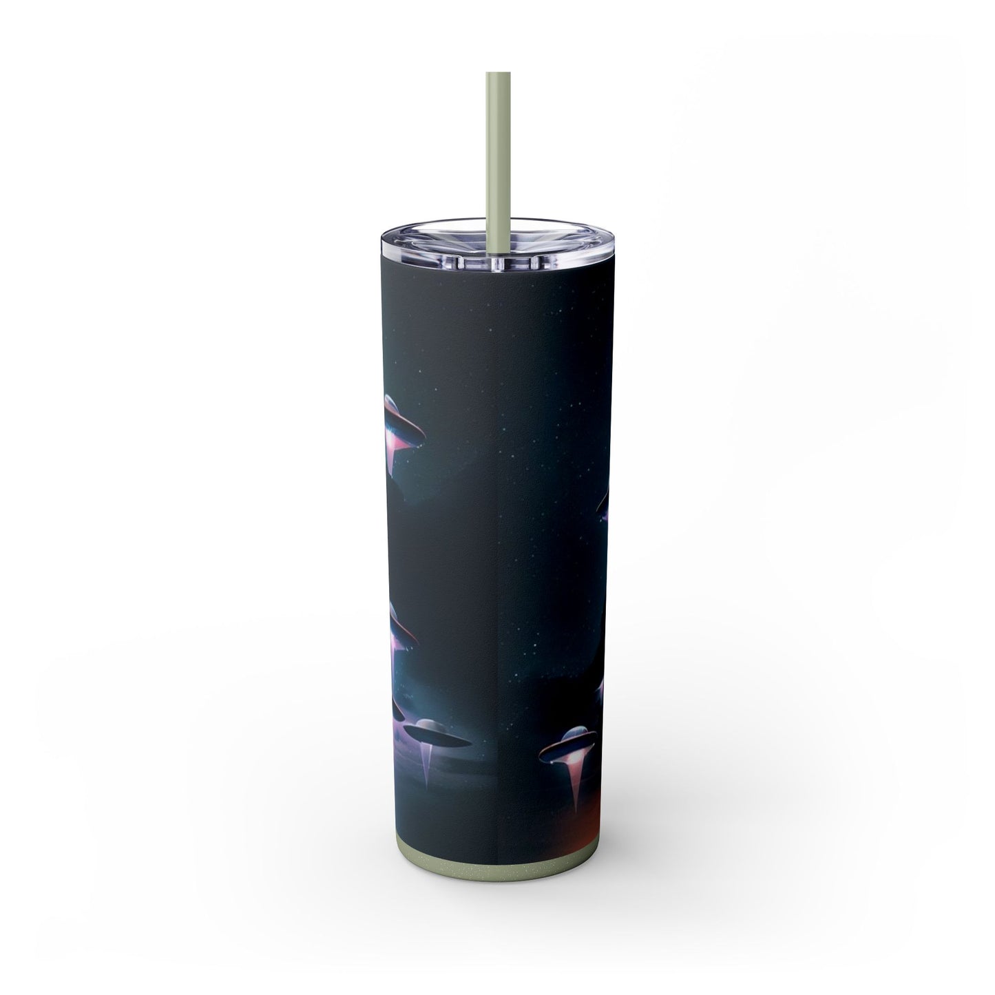 Cosmic Alien Skinny Tumbler with Straw, 20oz | Space Drinkware, Gift for Sci-Fi Lovers, Unique Cup for Outdoor Events, UFO Enthusiasts