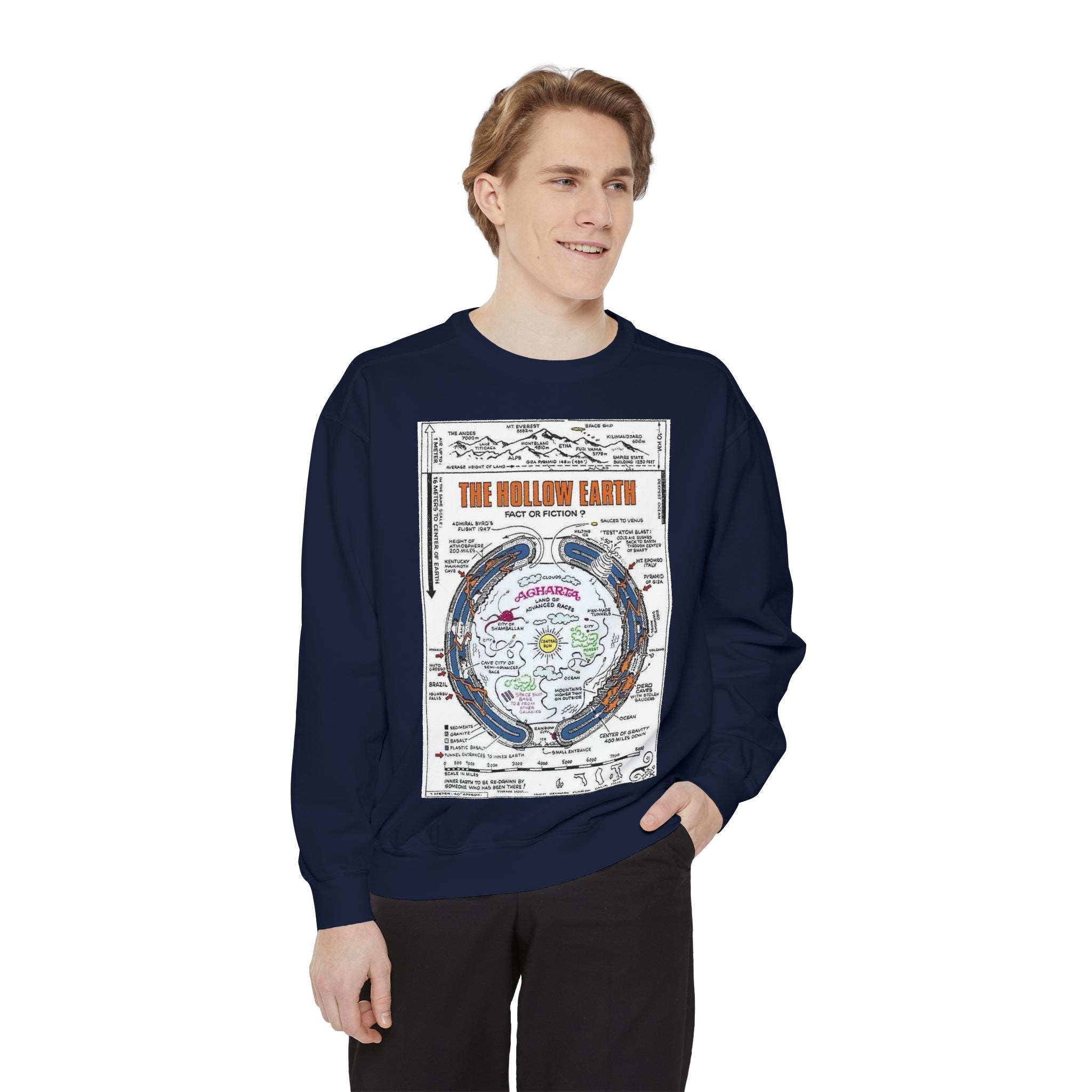 Hollow Earth Sweatshirt, Unisex Garment-Dyed Crewneck, Cozy Gift for Science Lovers, Earth Day Apparel, Great for Casual Wear