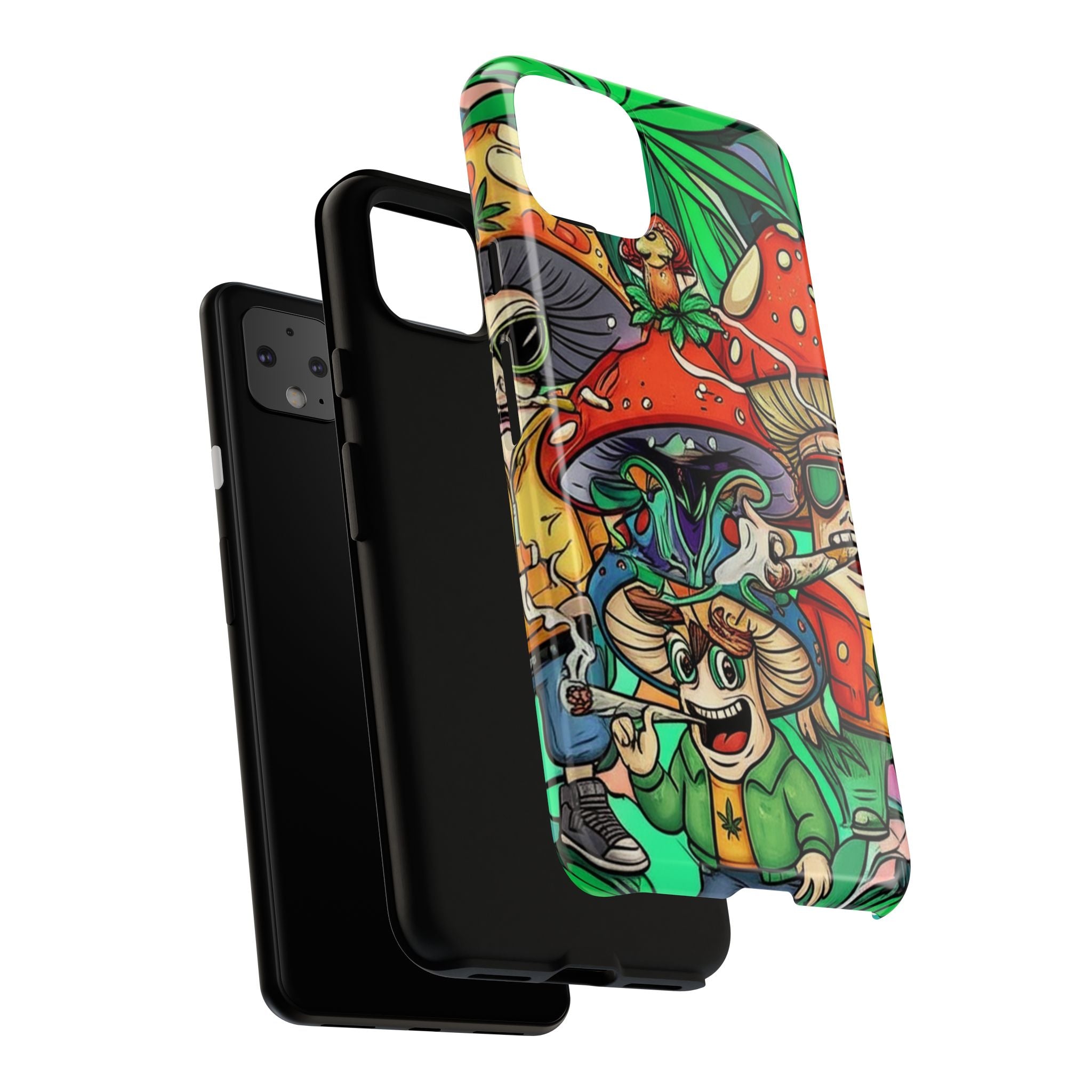 Vibrant Phone Case Featuring Funky Mushroom Art, Tough Cases, Trendy Accessories, Unique Gifts, Eclectic Style, Phone Protection