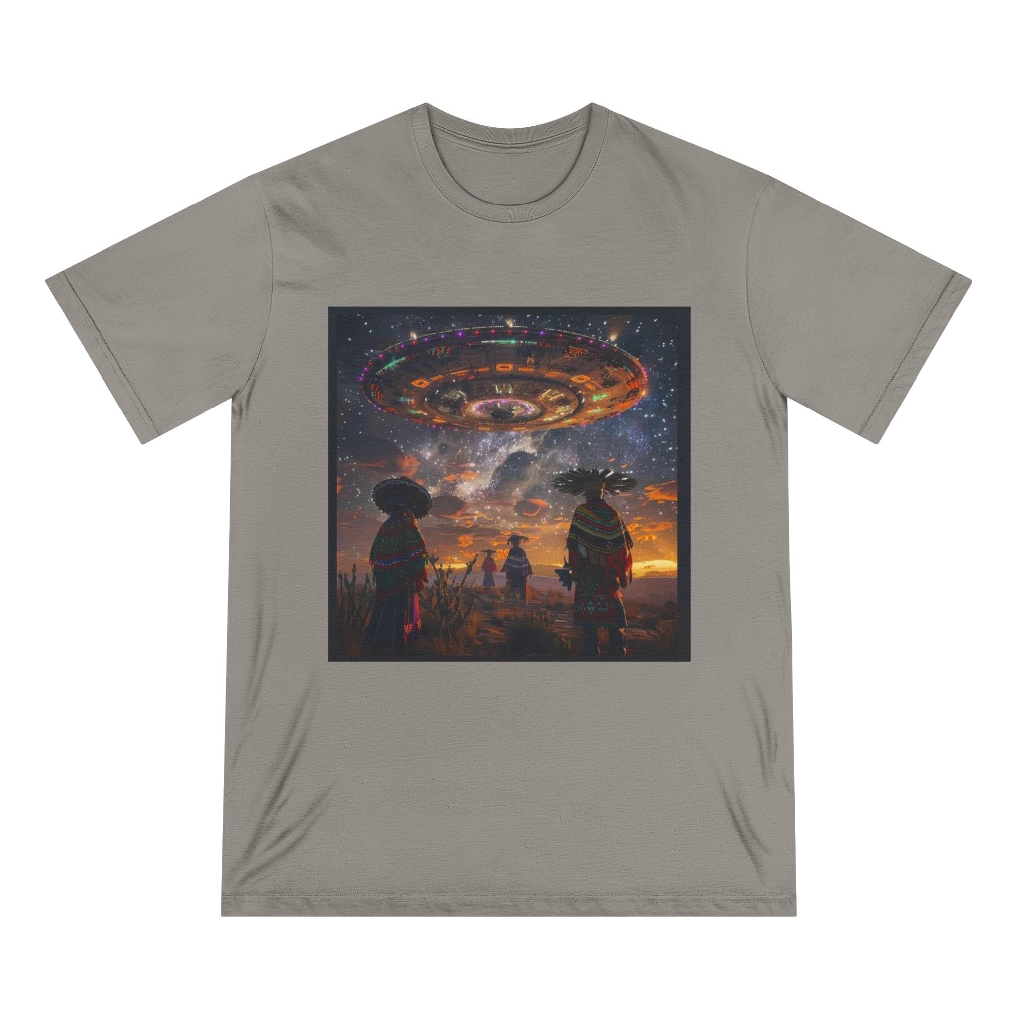 Cosmic Alien Encounter T-Shirt, Unisex Graphic Tee, Space Themed Shirt, Festival Wear, Unique Gift for Sci-Fi Lovers, Bohemian Style