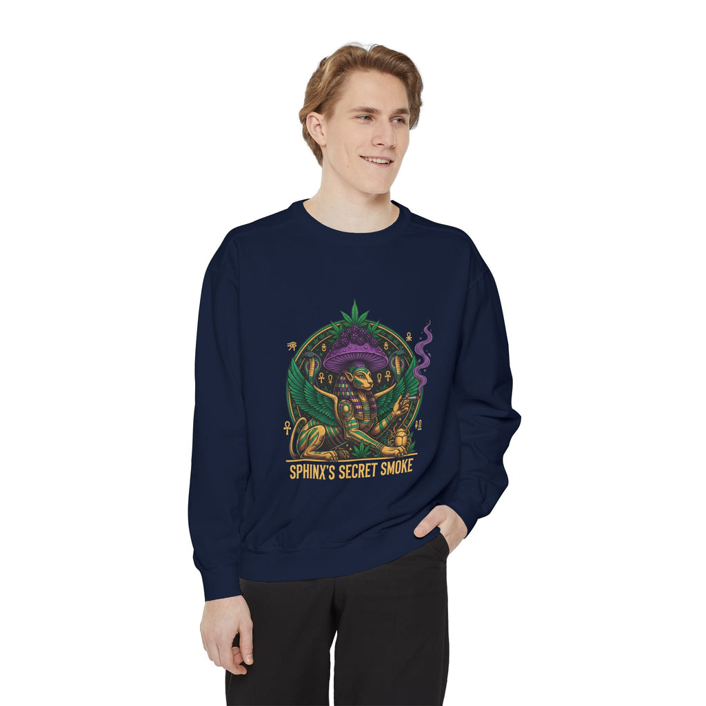 Sphinx's Secret Smoke Sweatshirt — Mystical Egyptian Sphinx Graphic Crewneck