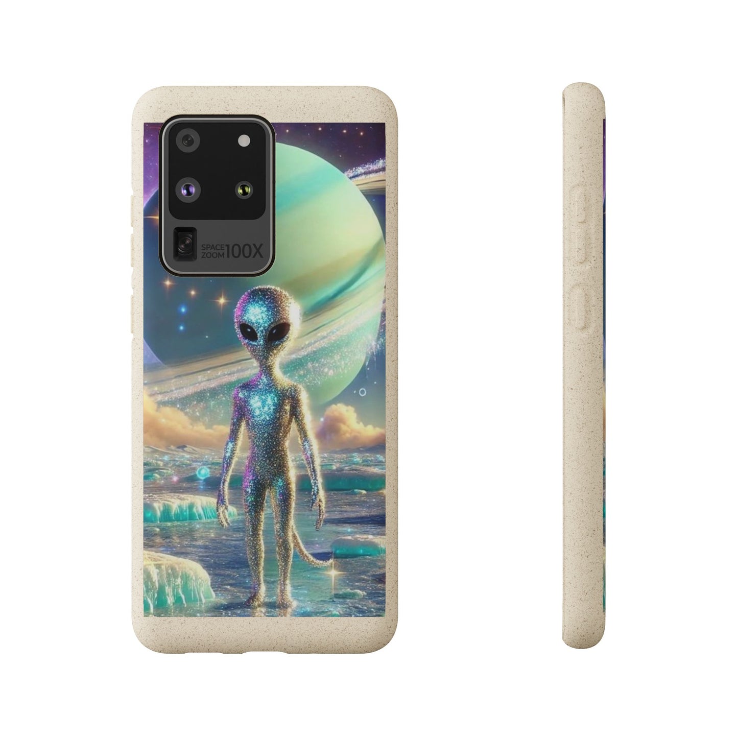 Glitter Alien Biodegradable Phone Case - Eco-Friendly Galaxy Design