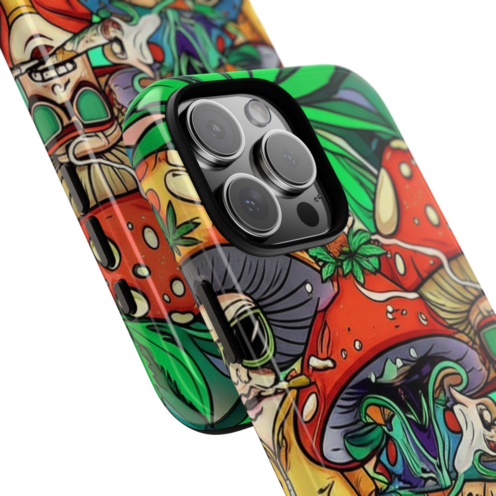 Vibrant Phone Case Featuring Funky Mushroom Art, Tough Cases, Trendy Accessories, Unique Gifts, Eclectic Style, Phone Protection