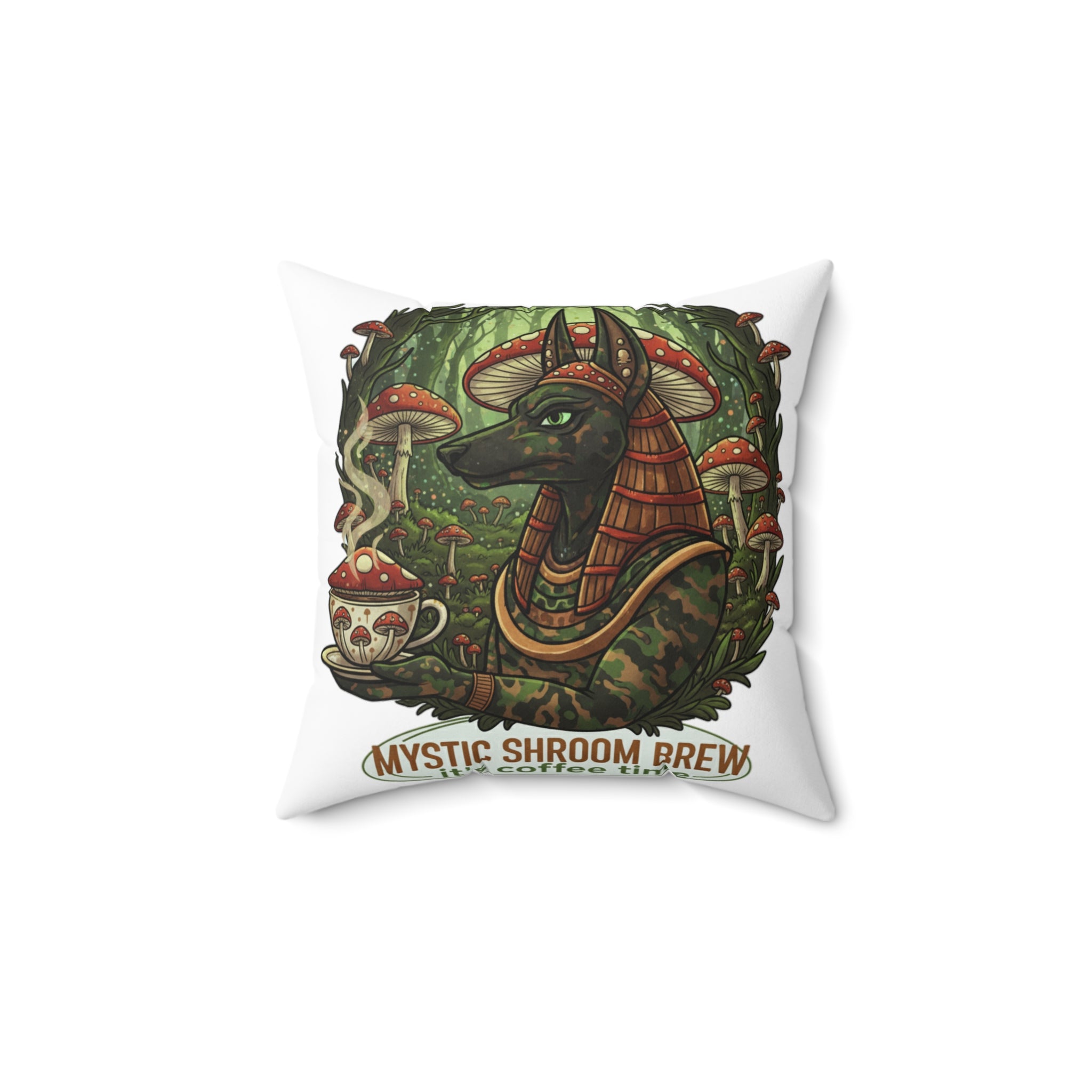 Mystic Shroom Brew Pillow, Bohemian Decor, Fantasy Home Accent, Gift for Nature Lovers, Cozy Cushion, Whimsical Artwork