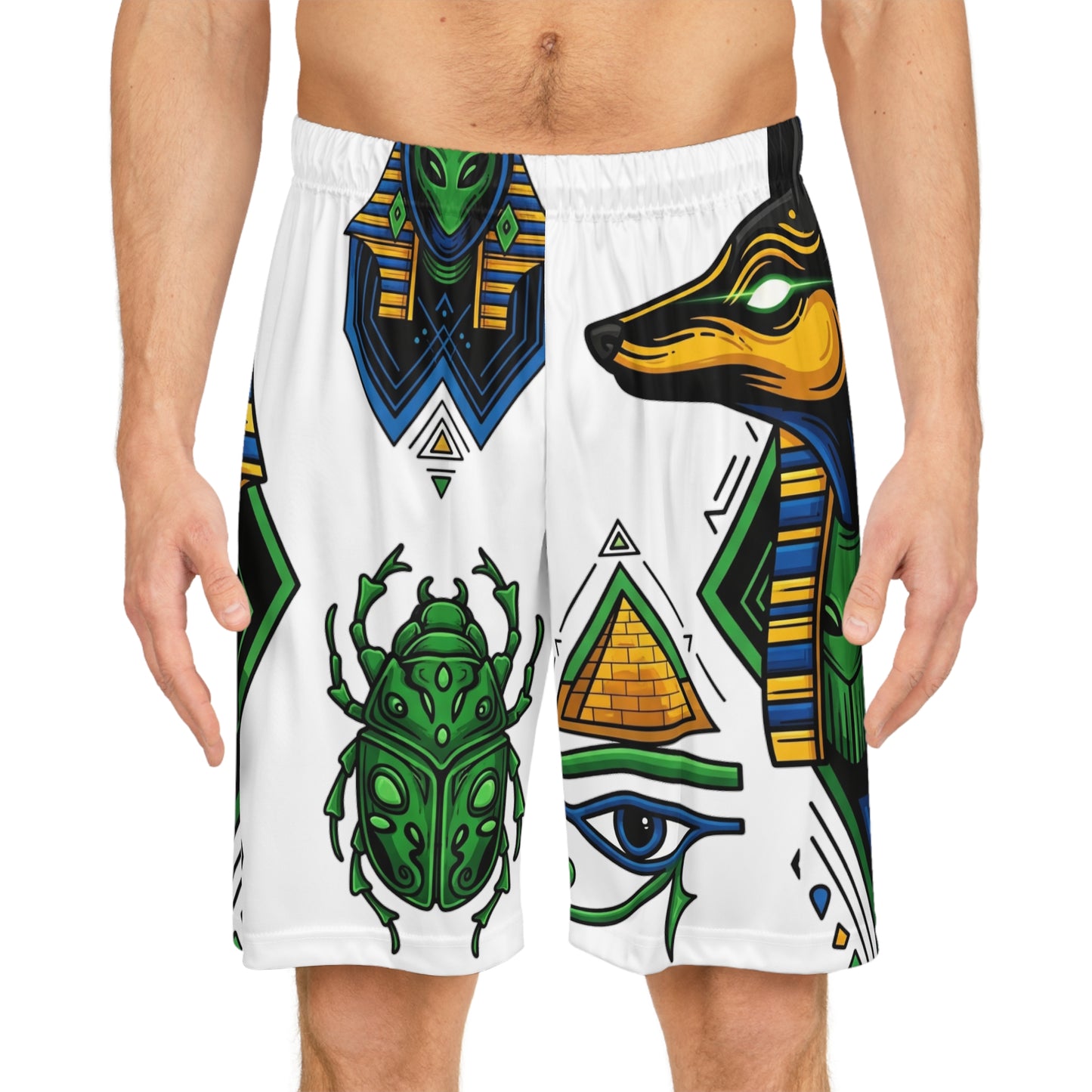 Vibrant Egyptian-Inspired Basketball Shorts, AOP Athletic Wear, Summer Sports Shorts, Unique Gift for Basketball Lovers, Festival Fashion