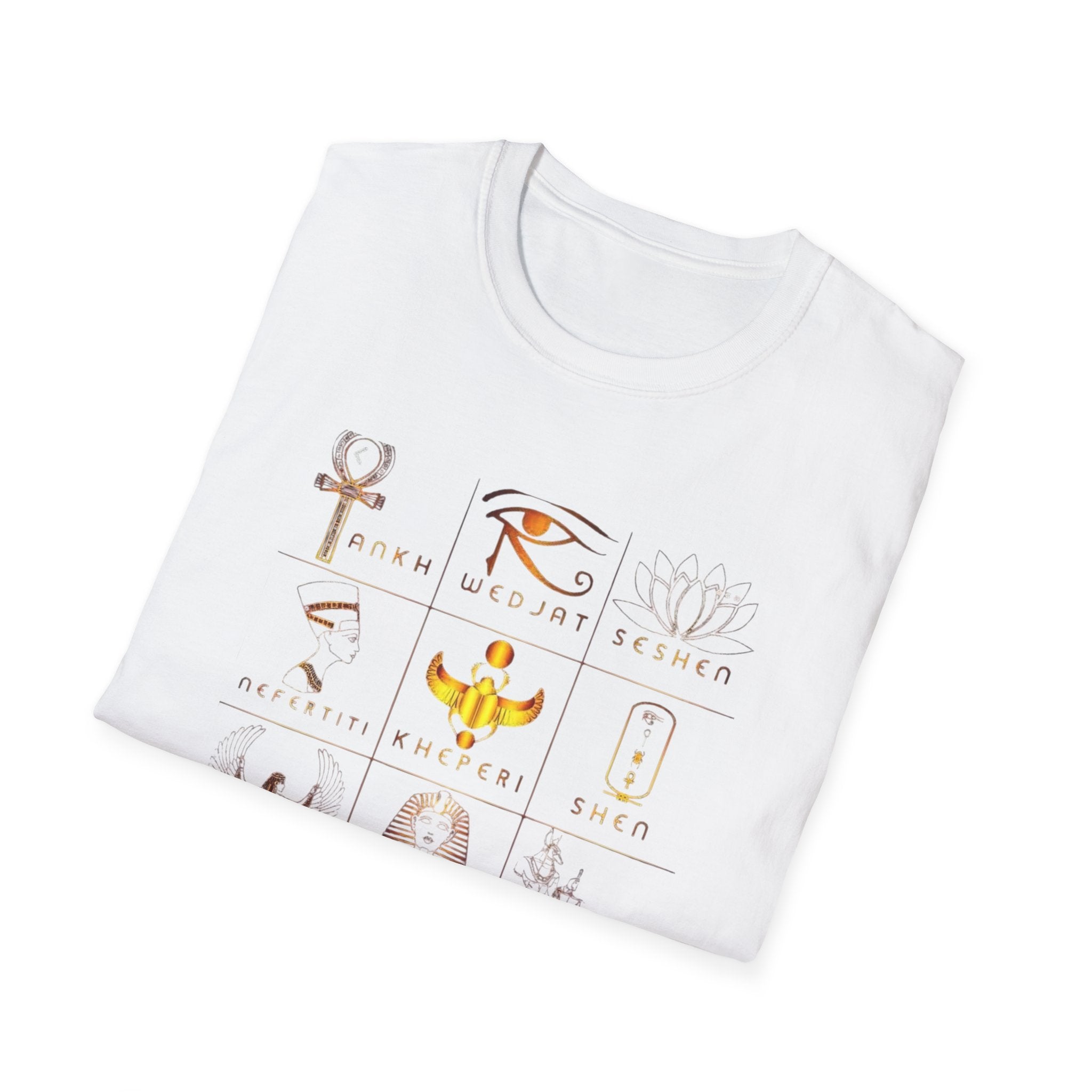 Egyptian Mythology Graphic Tee, Unisex Softstyle T-Shirt, Vintage Aesthetic Shirt, Gift for History Buffs, Astrology Summer Wardrobe