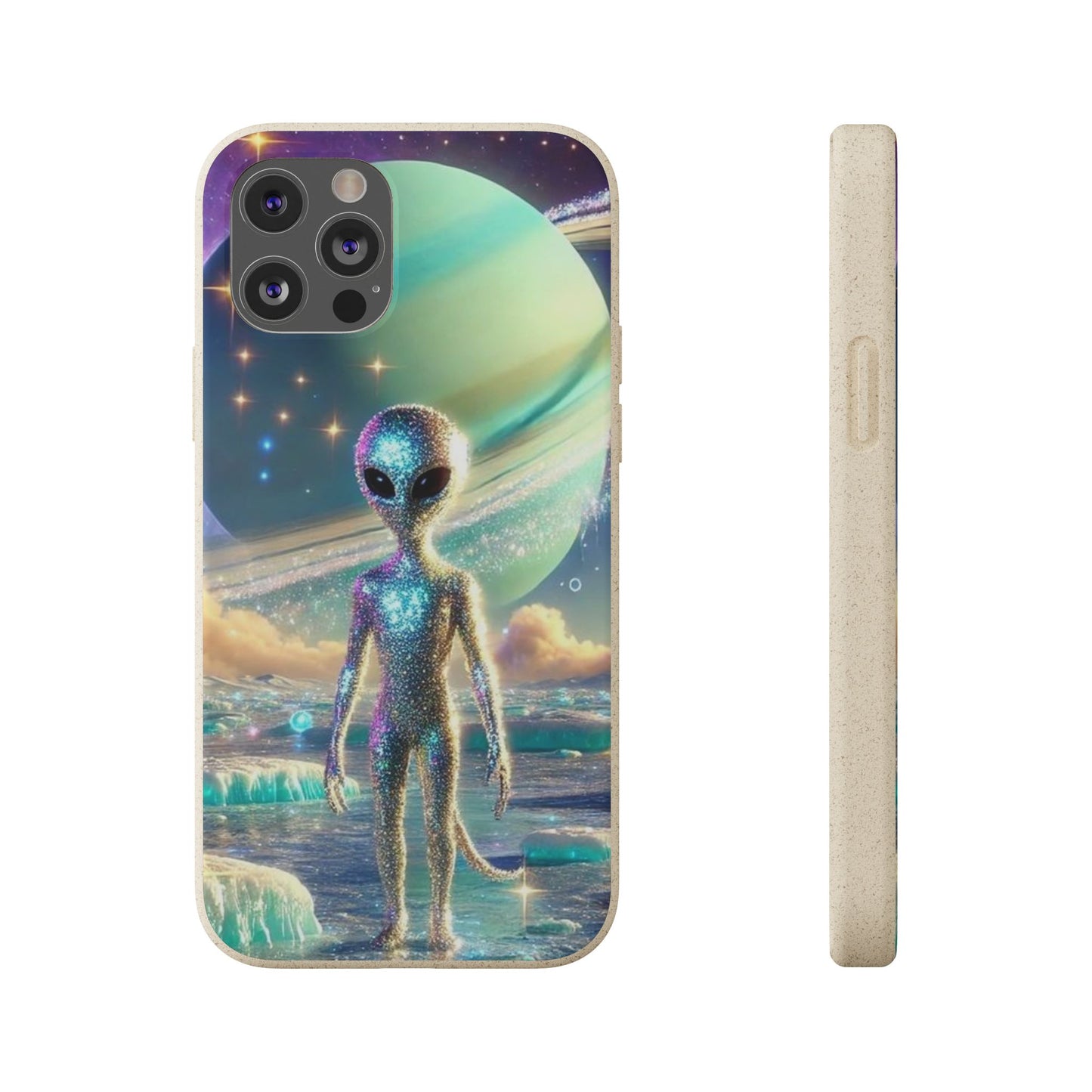 Glitter Alien Biodegradable Phone Case - Eco-Friendly Galaxy Design