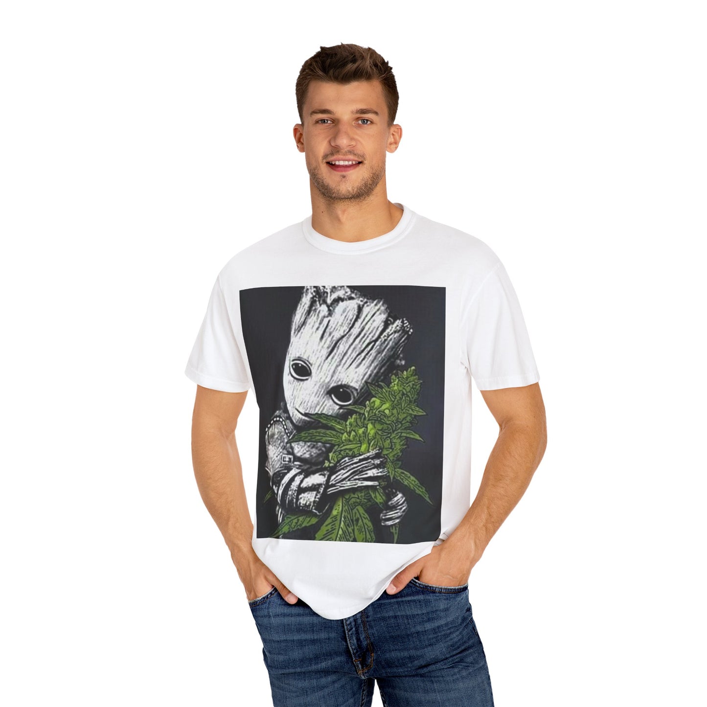 Garment-Dyed T-Shirt - Cute Groot with Plants Graphic