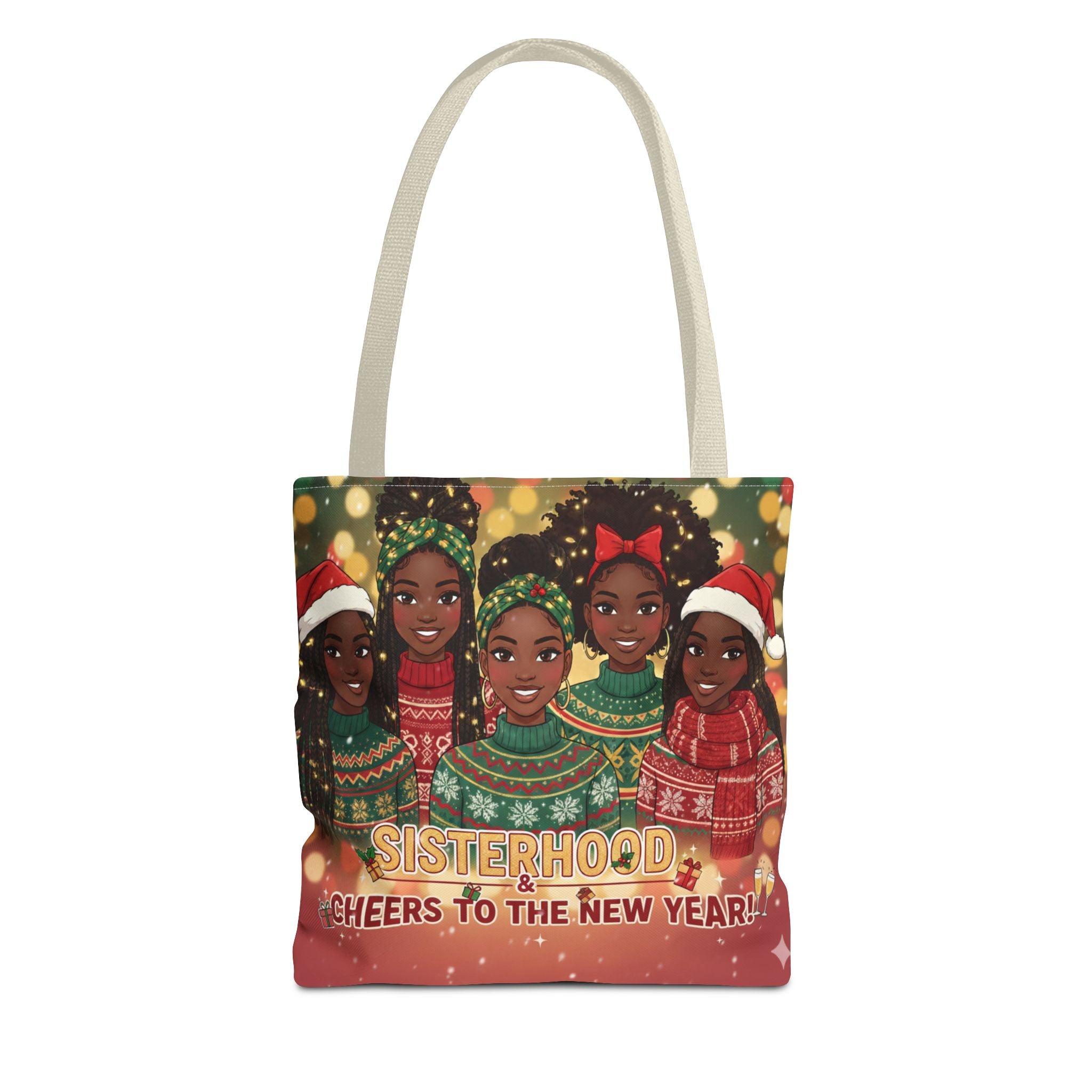 Sisterhood Holiday Tote Bag — “Cheers to the New Year!” Christmas Market Bag