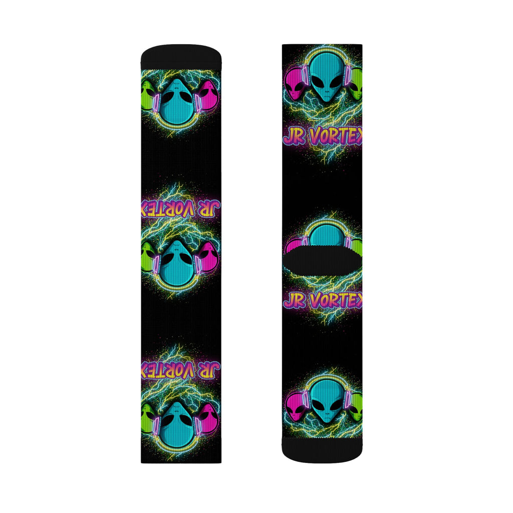 Alien Vape Neon Sublimation Socks — Retro Cyber Glow Crew Socks