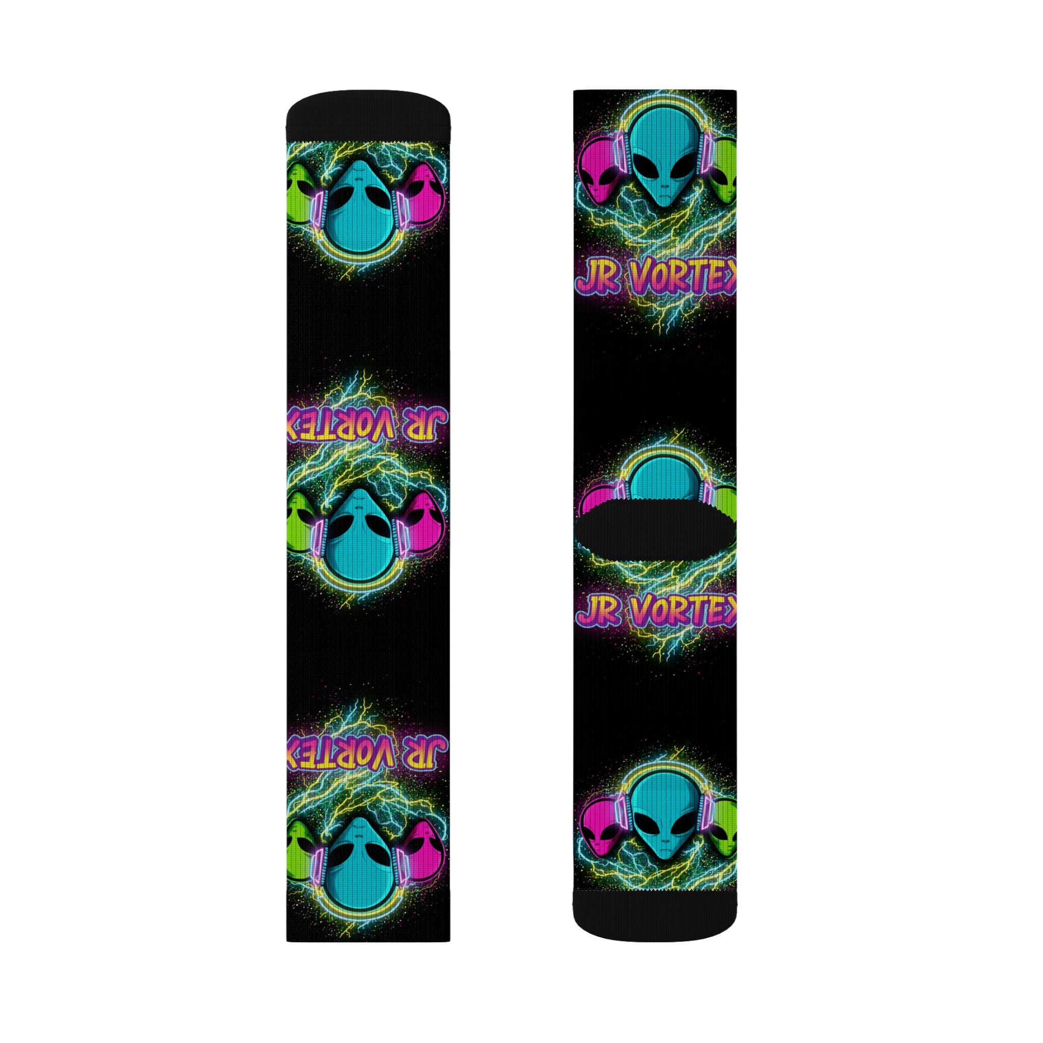 Alien Vape Neon Sublimation Socks — Retro Cyber Glow Crew Socks