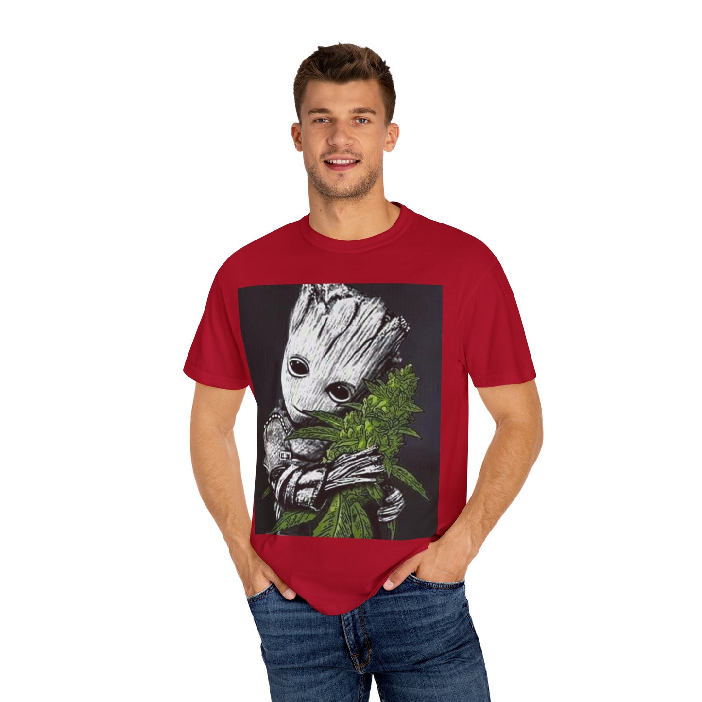 Garment-Dyed T-Shirt - Cute Groot with Plants Graphic