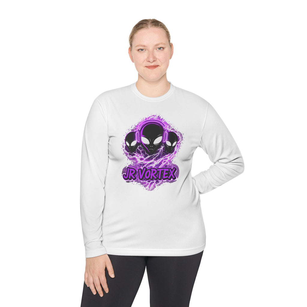 Alien Vortex Long Sleeve Tee — 'JR VORTEX' Graphic Sci‑Fi Shirt