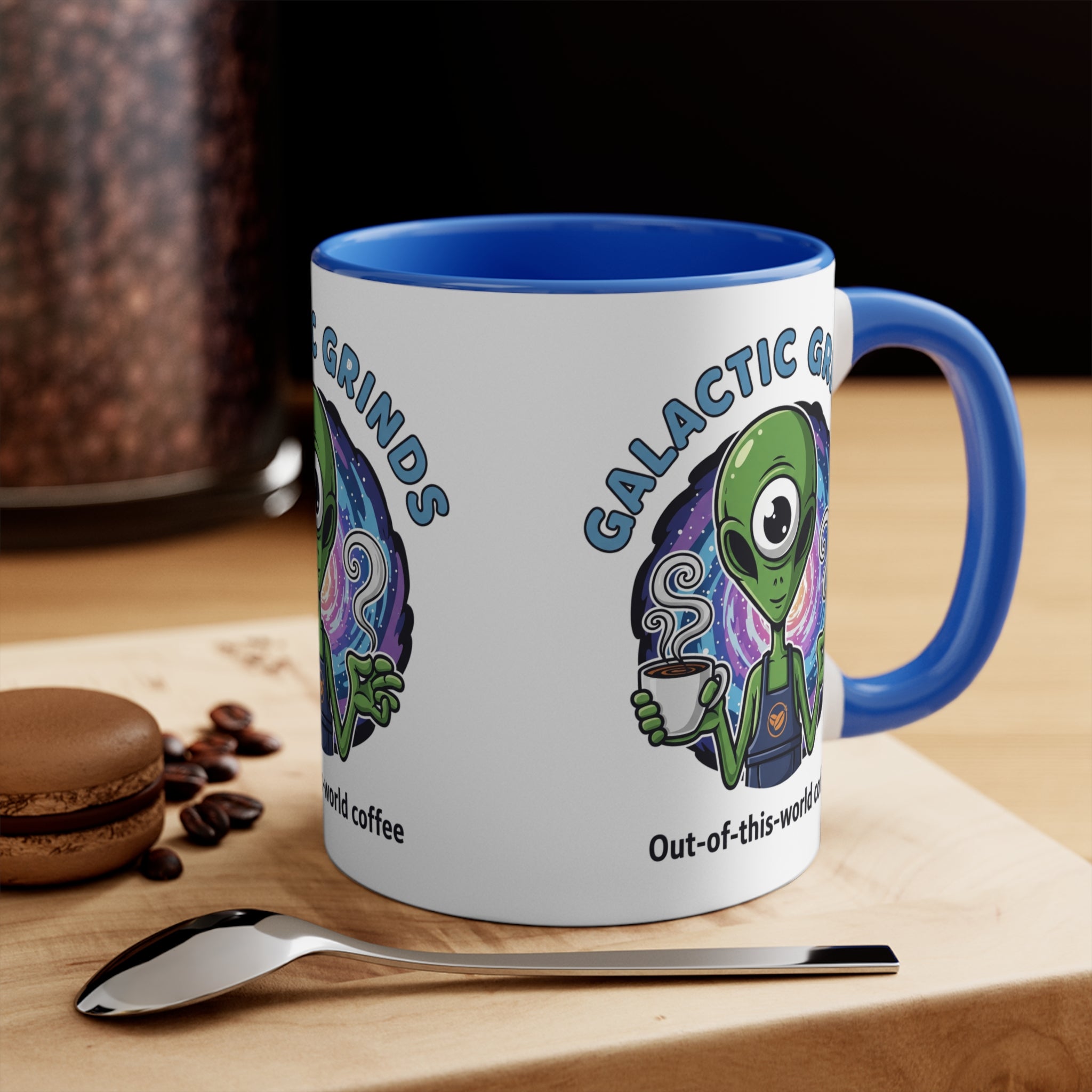 Galactic Grinds Alien 11oz Accent Mug, Fun Coffee Mug for Sci-Fi Lovers, Unique Gift for Birthdays and Holidays, Quirky Drinkware