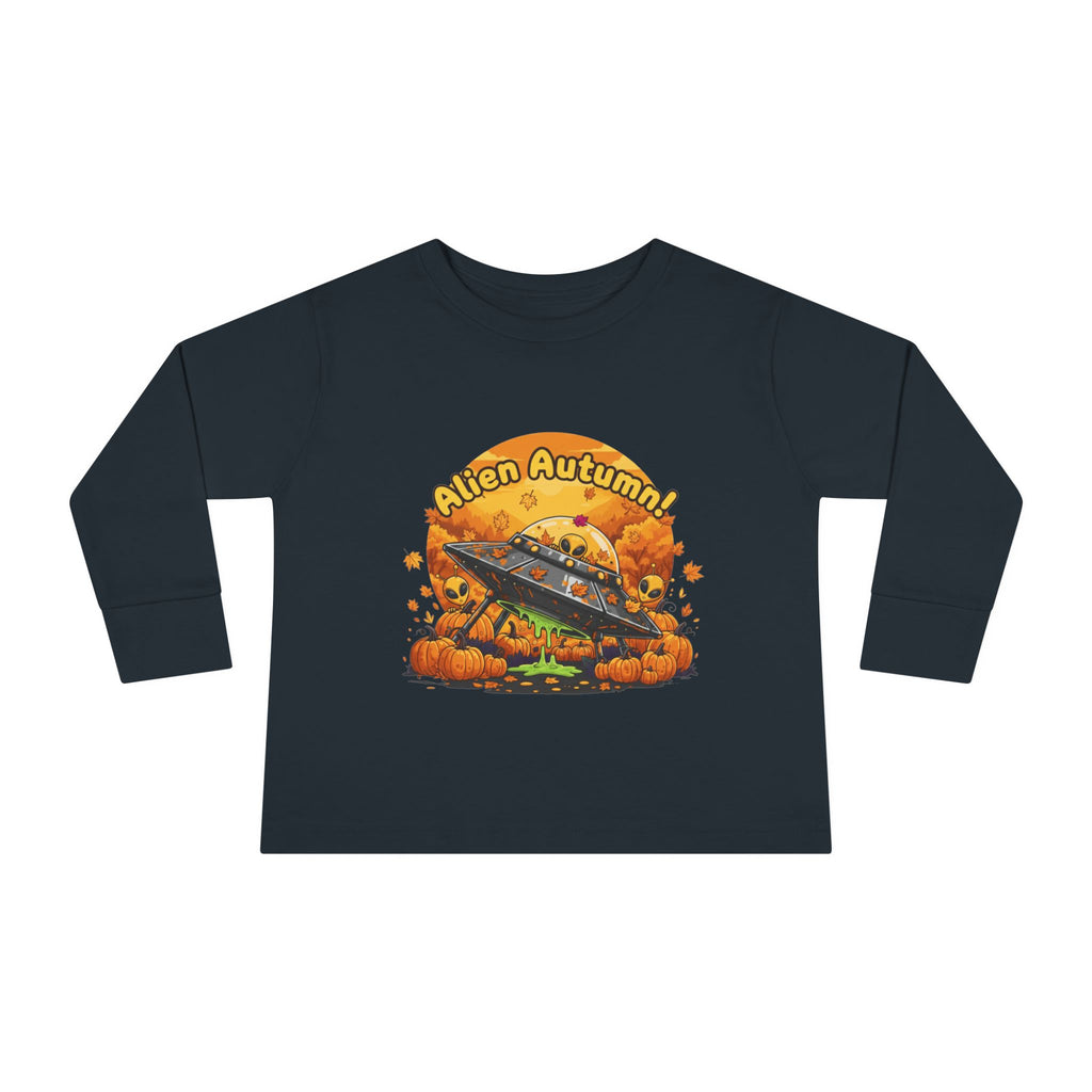 Toddler Long Sleeve Tee - Alien Autumn Adventure, Cute Kids Fall Shirt, Halloween Gift, Fun Toddler Shirt, Fall Fashion for Kids