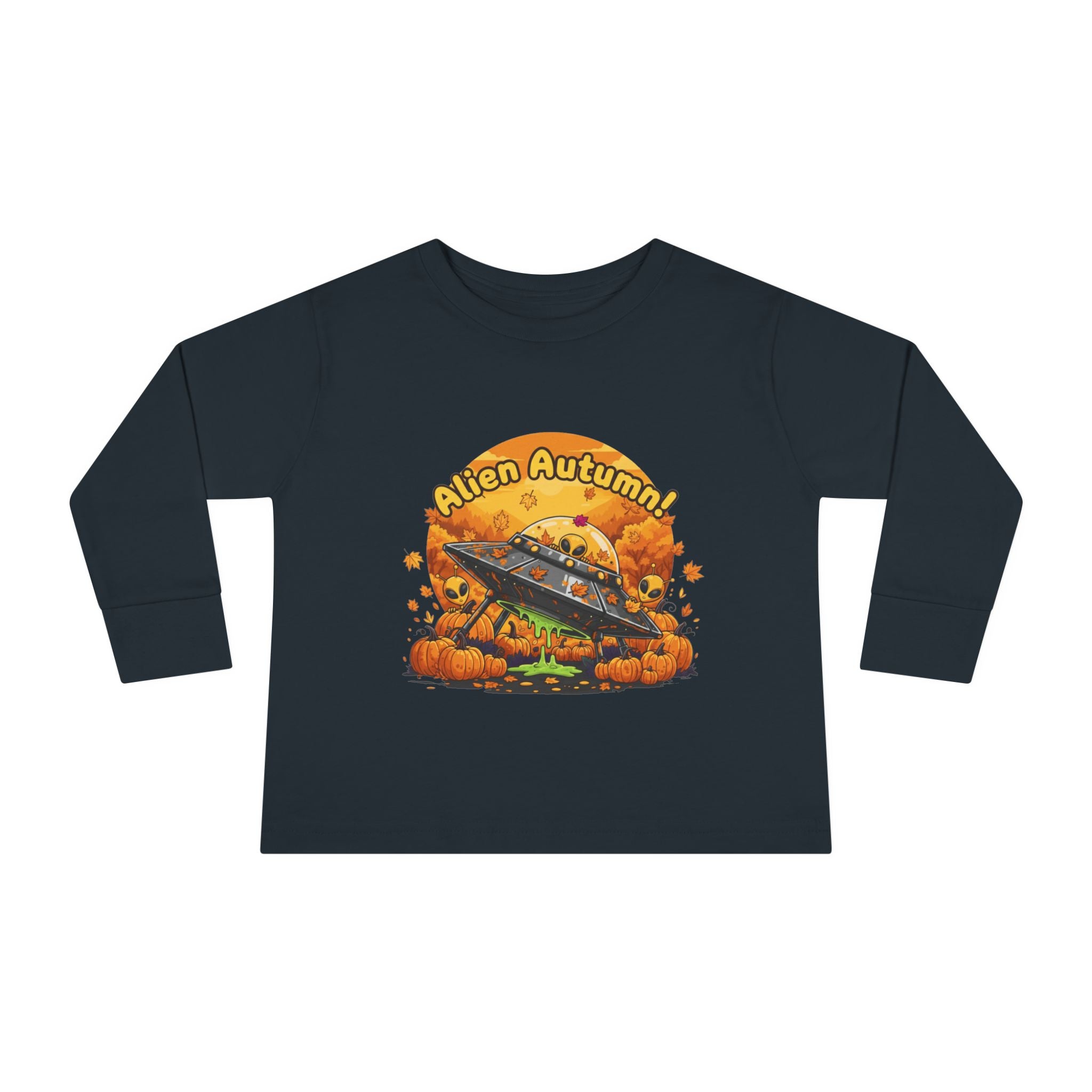 Toddler Long Sleeve Tee - Alien Autumn Adventure, Cute Kids Fall Shirt, Halloween Gift, Fun Toddler Shirt, Fall Fashion for Kids
