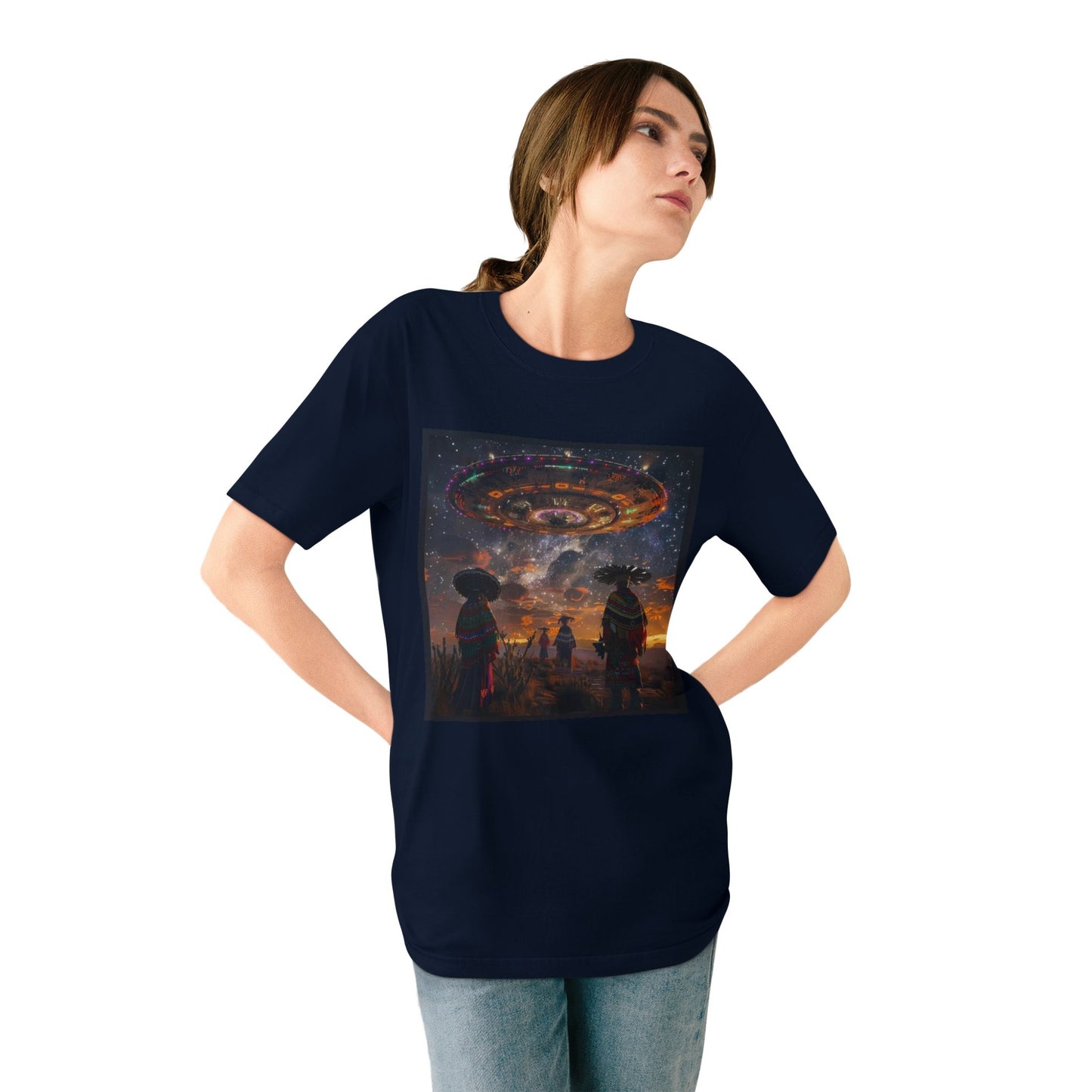 Cosmic Alien Encounter T-Shirt, Unisex Graphic Tee, Space Themed Shirt, Festival Wear, Unique Gift for Sci-Fi Lovers, Bohemian Style