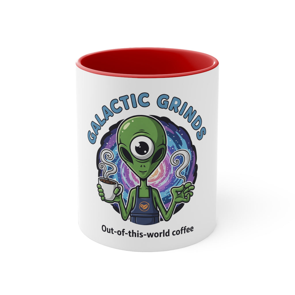 Galactic Grinds Alien 11oz Accent Mug, Fun Coffee Mug for Sci-Fi Lovers, Unique Gift for Birthdays and Holidays, Quirky Drinkware