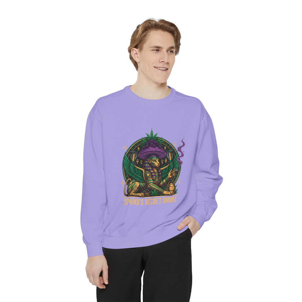 Sphinx's Secret Smoke Sweatshirt — Mystical Egyptian Sphinx Graphic Crewneck