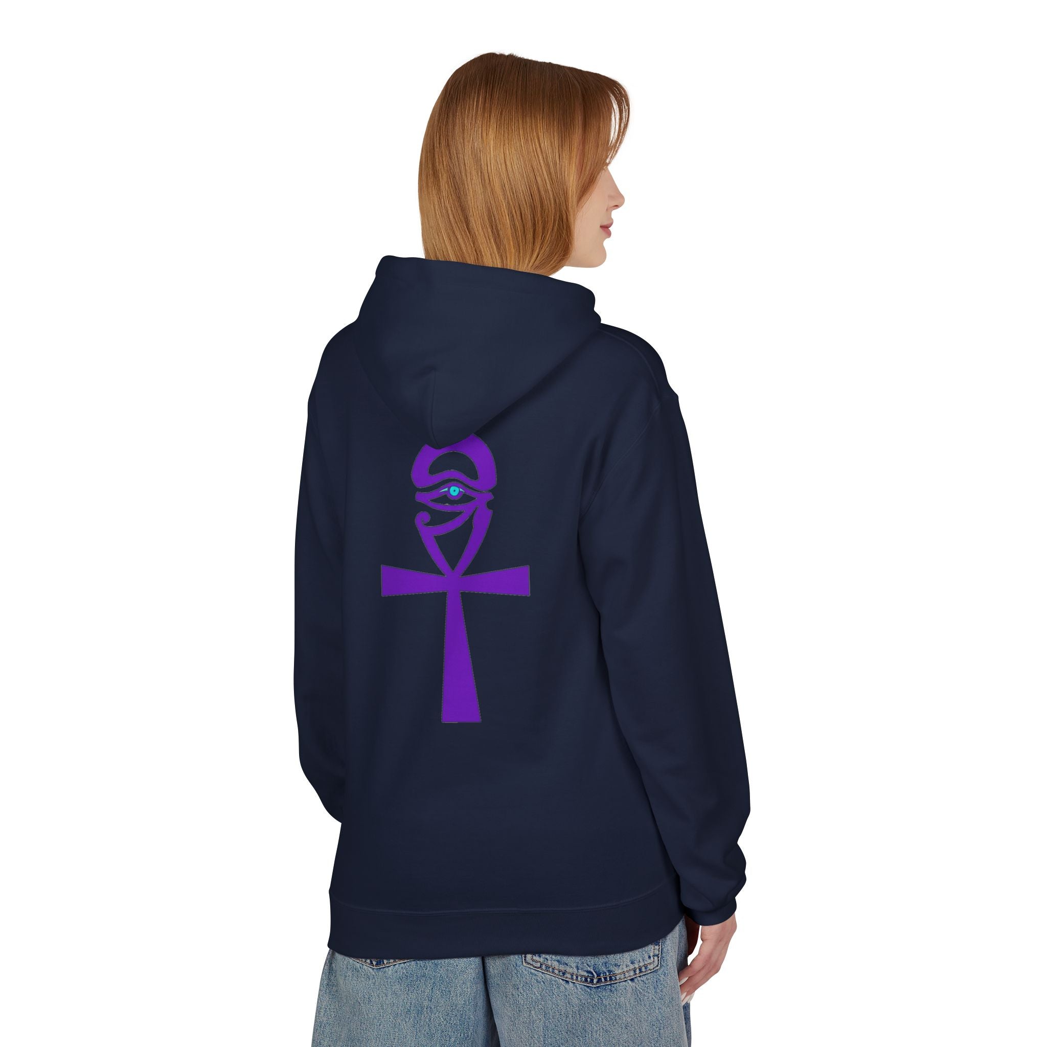Ankh Symbol Fleece Hoodie | Unisex Cozy Wear for Spiritual Souls, Perfect Gift for Festivals, Meditation, and Everyday Comfort