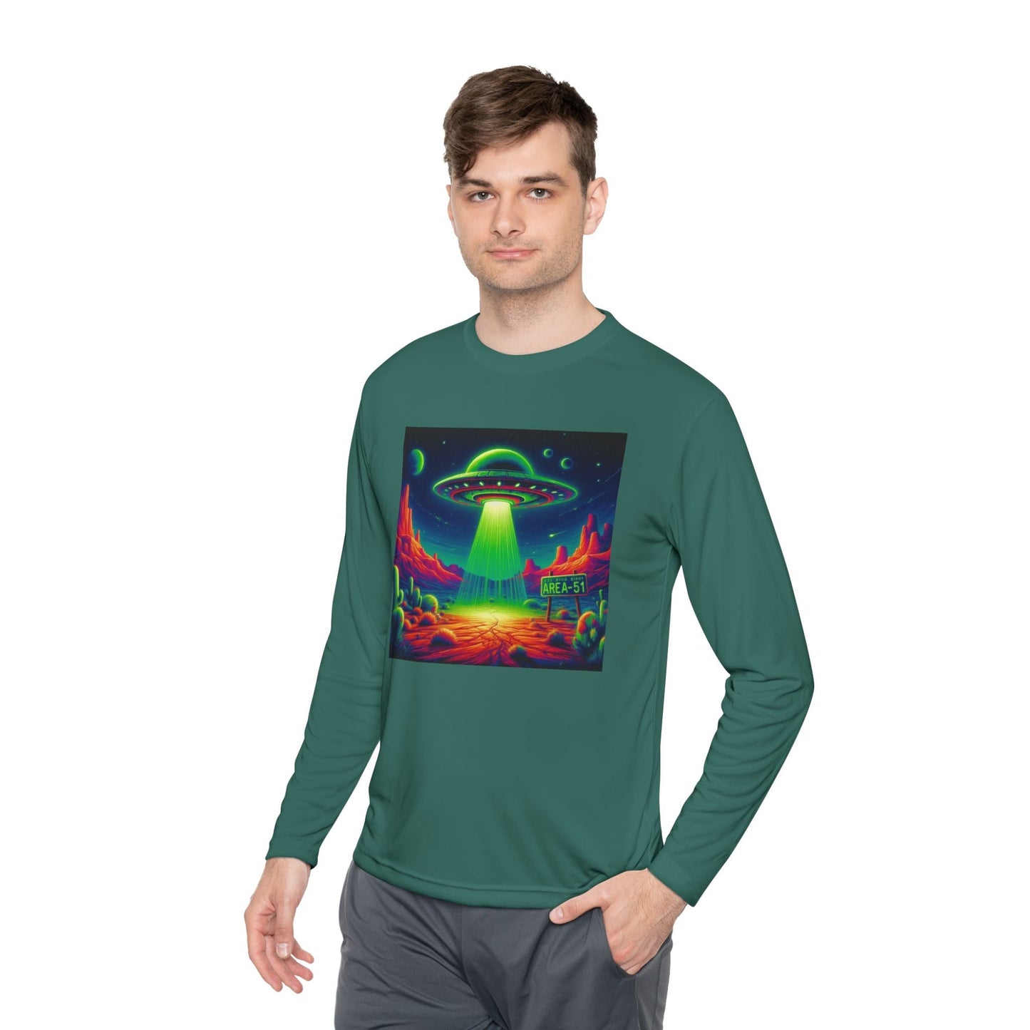 Alien Abduction Long Sleeve Tee - Unisex Lightweight Shirt, UFO Graphic Tee, Retro Space Art Top, Sci-Fi Clothing, Gift for Space Lovers
