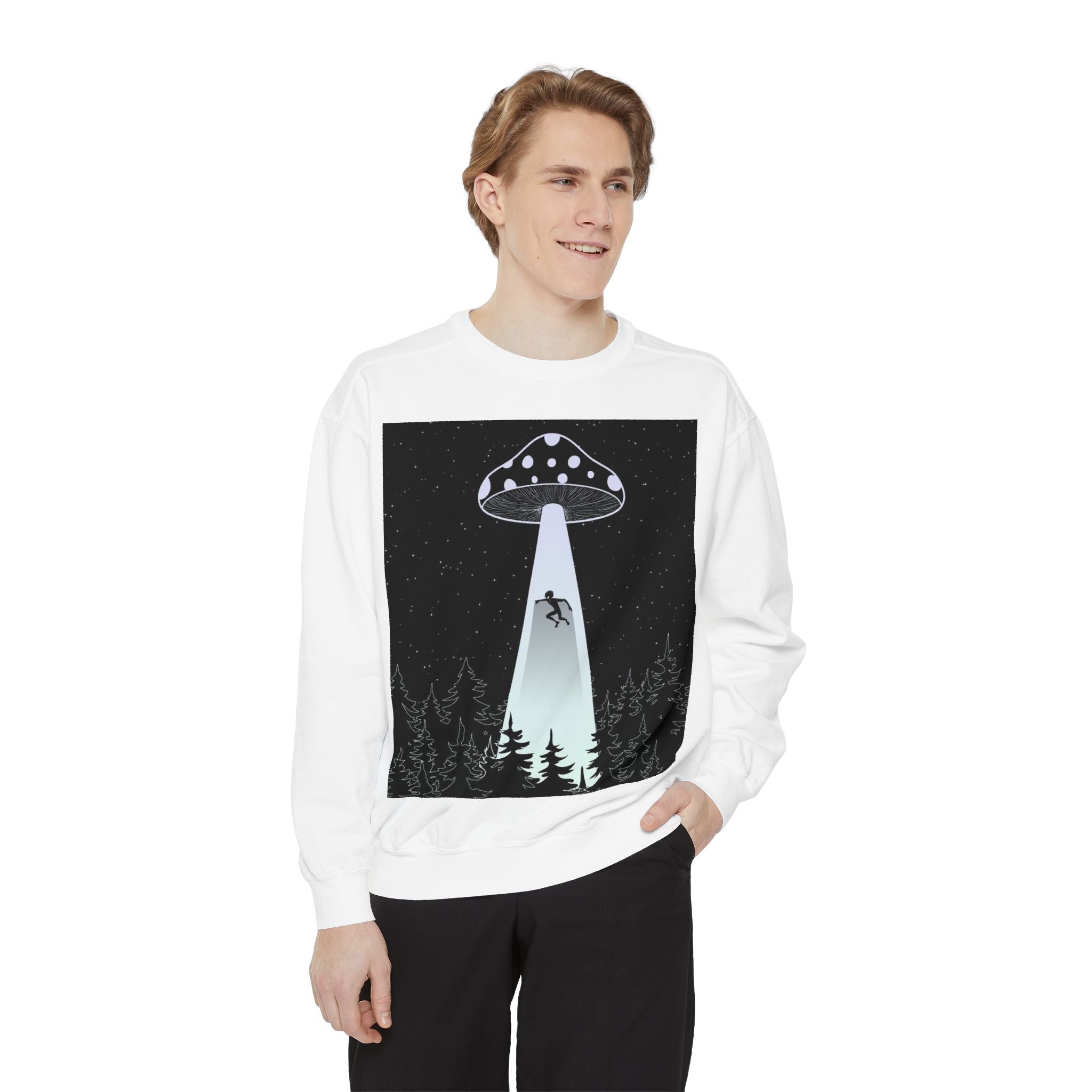 Alien Abduction Sweatshirt, Cozy Unisex Crewneck, UFO Design, Perfect for Sci-Fi Lovers, Great Gift for Birthdays, Casual Wear, Space