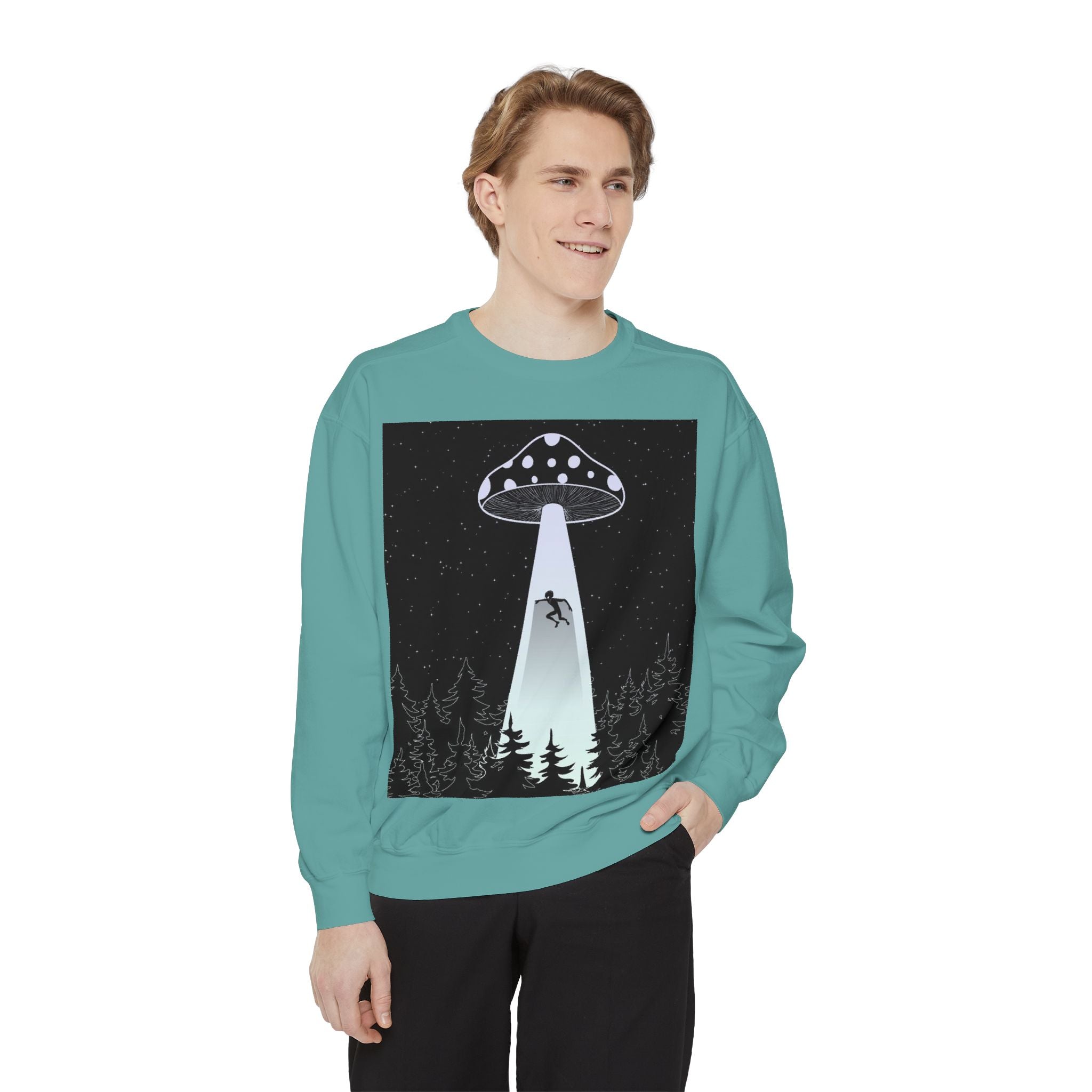Alien Abduction Sweatshirt, Cozy Unisex Crewneck, UFO Design, Perfect for Sci-Fi Lovers, Great Gift for Birthdays, Casual Wear, Space