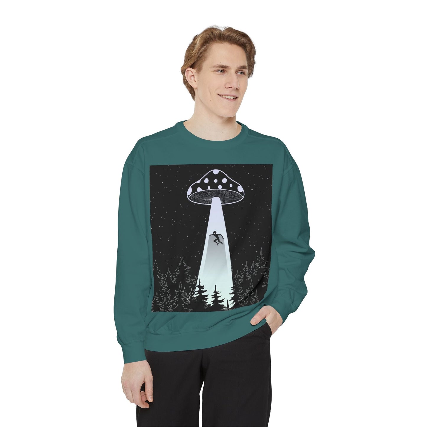 Alien Abduction Sweatshirt, Cozy Unisex Crewneck, UFO Design, Perfect for Sci-Fi Lovers, Great Gift for Birthdays, Casual Wear, Space