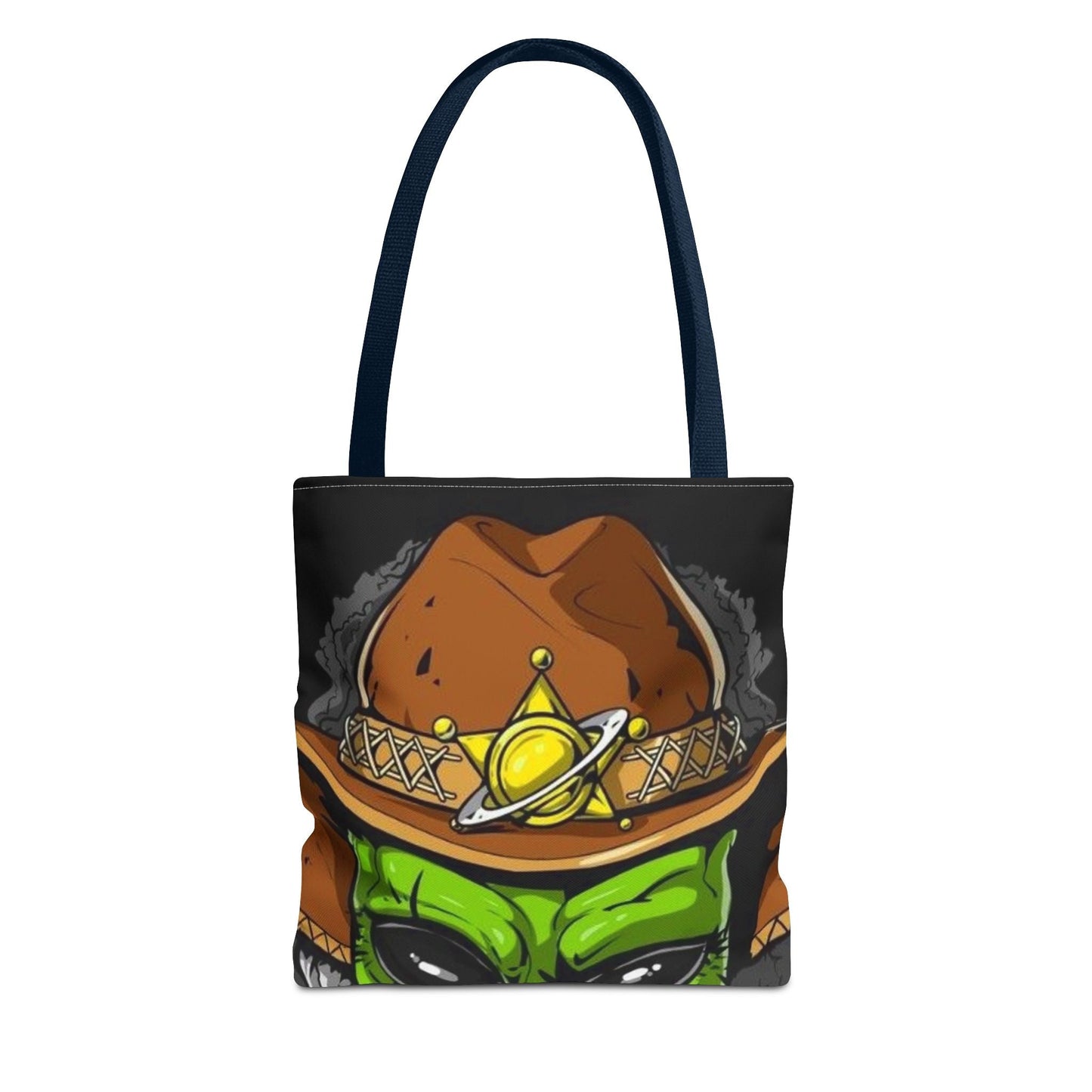 Alien Cowboy Tote Bag - Unique AOP Design for Cosmic Enthusiasts, Perfect for Festivals, Shopping, Beach Trips, and Gifts