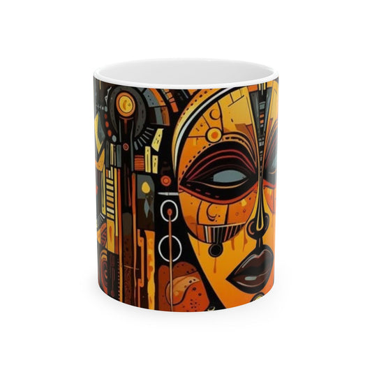 Artistic coffee mug, Afrocentric Decor, Unique Coffee Cup, Gift for Art Lovers, 11oz & 15oz Sizes Available, Home or Office Use