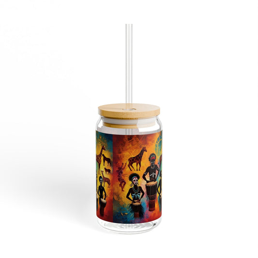 Artistic Sipper Glass, 16oz - Colorful African Print, Eco-Friendly Drinkware, Unique Gift for Art Lovers, Summer Parties, Home Decor