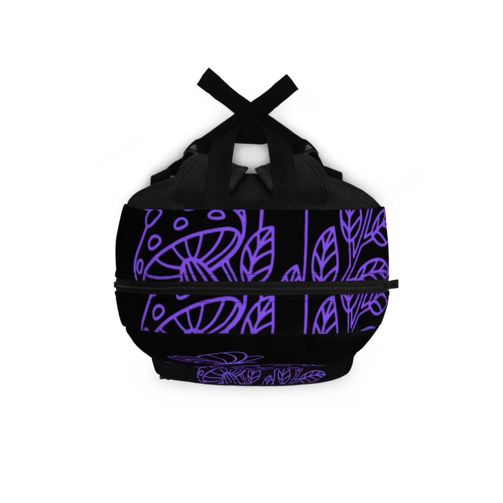 Boho Mushroom Backpack - Trendy Purple Floral Design, Perfect for School, Travel, Festivals, Nature Lovers, Eco-Friendly