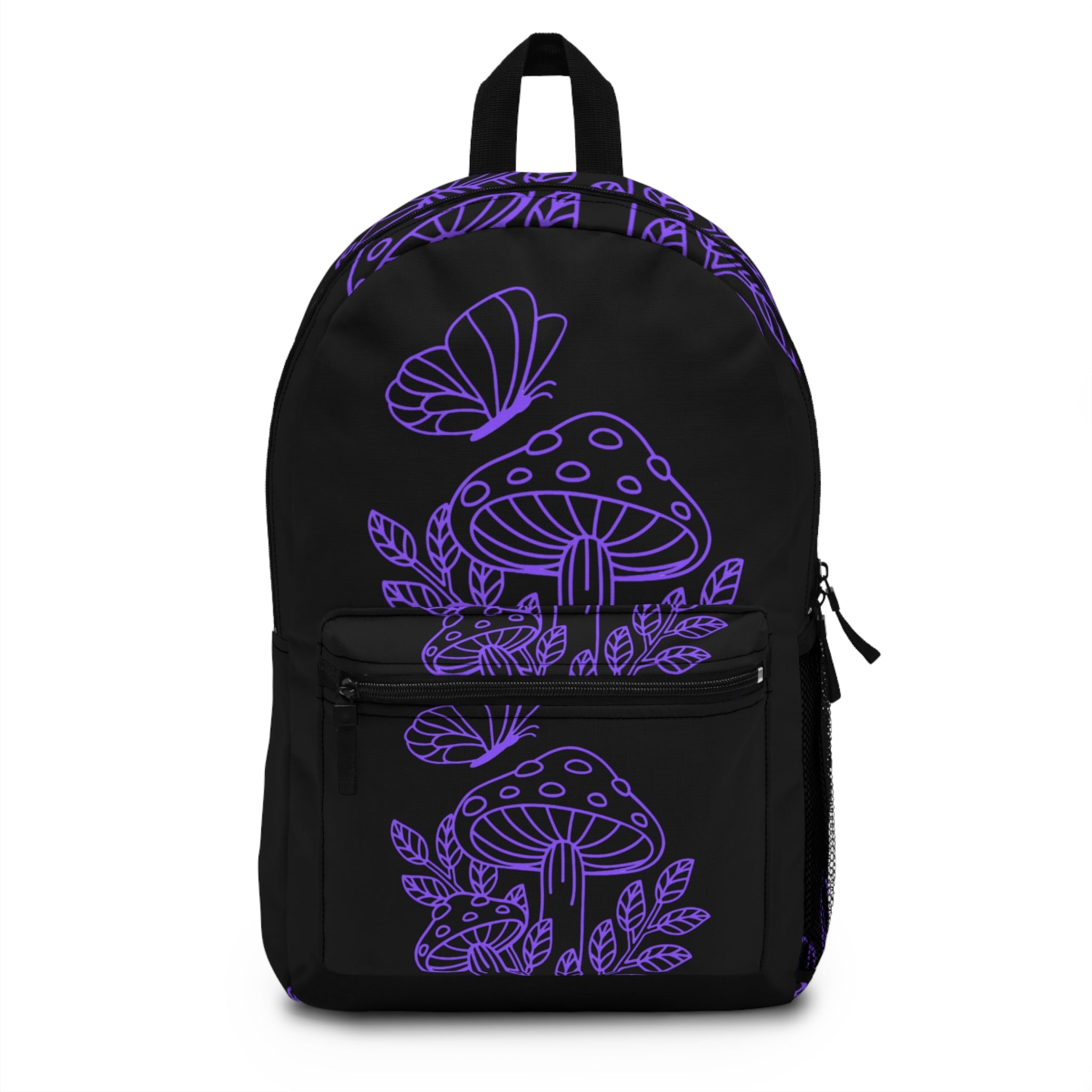 Boho Mushroom Backpack - Trendy Purple Floral Design, Perfect for School, Travel, Festivals, Nature Lovers, Eco-Friendly