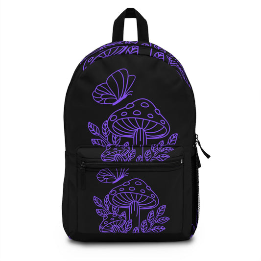 Boho Mushroom Backpack - Trendy Purple Floral Design, Perfect for School, Travel, Festivals, Nature Lovers, Eco-Friendly
