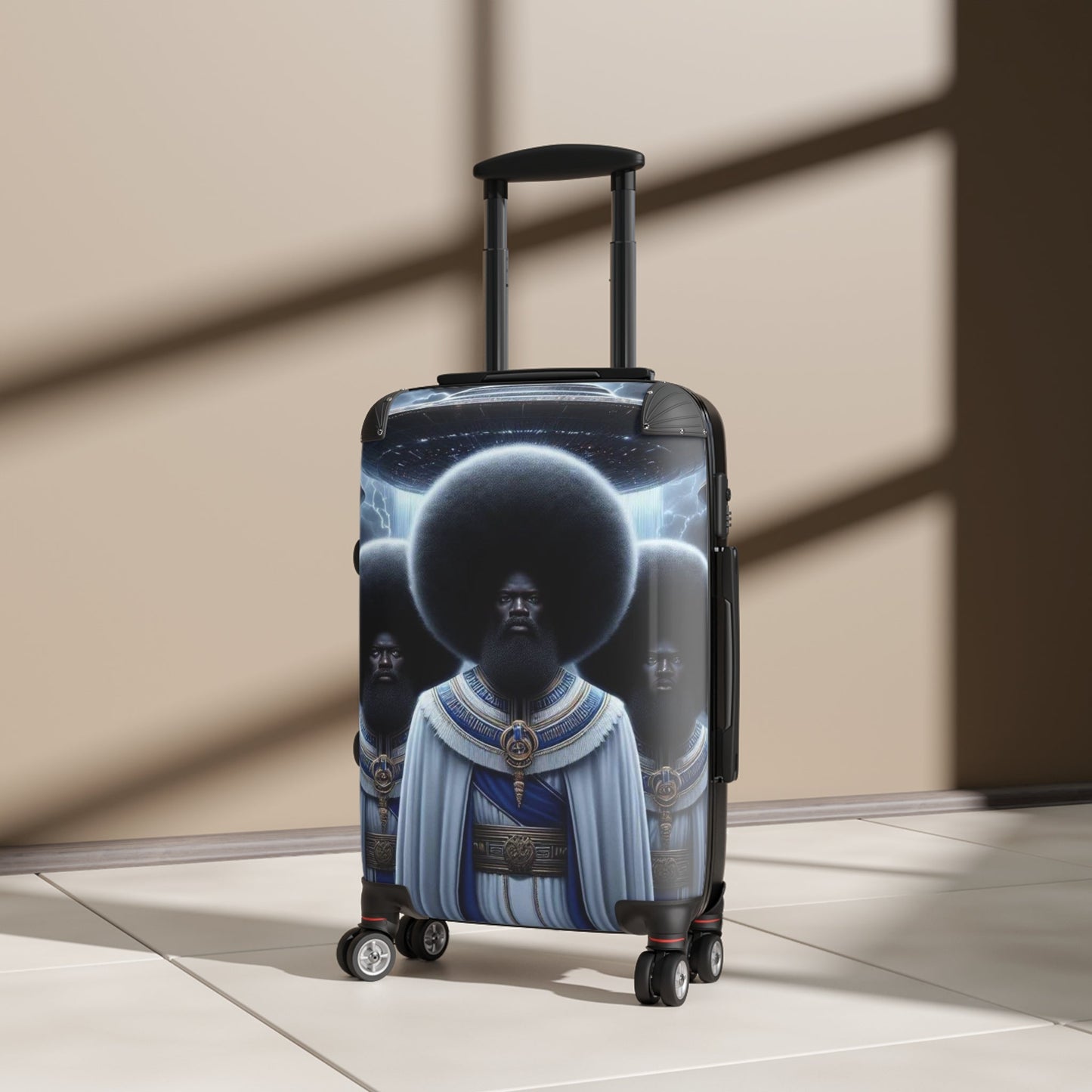 Bold Afro-Queen Suitcase, Unique Travel Luggage, Festival and Vacation Essentials, Afrocentric Style, Unisex Travel Gear, Vibrant Rolling
