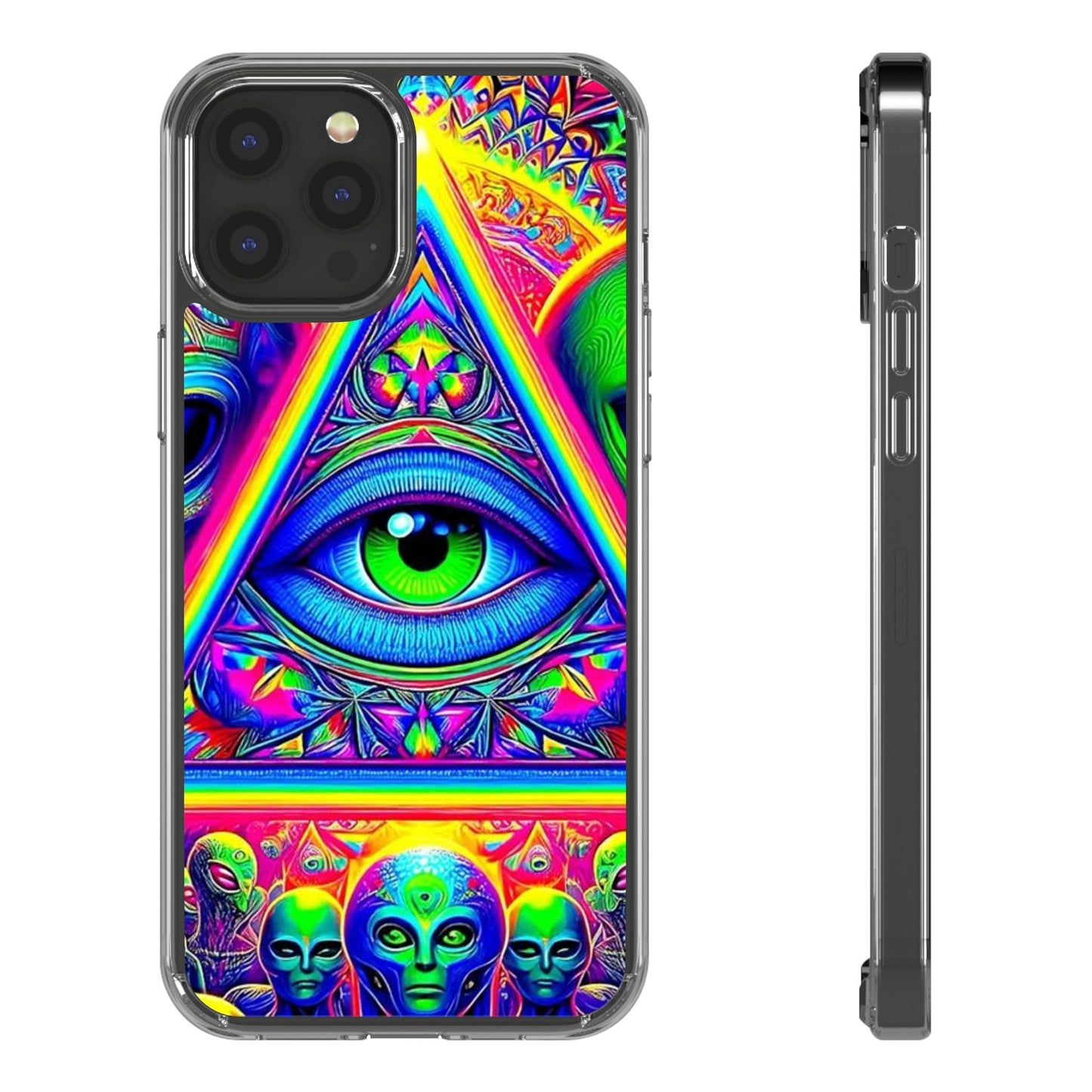 Colorful Alien Eye Phone Case, Psychedelic Clear Case, Gift for Art Lovers, Boho Phone Cover, Festival Accessory, Unique Mobile Case