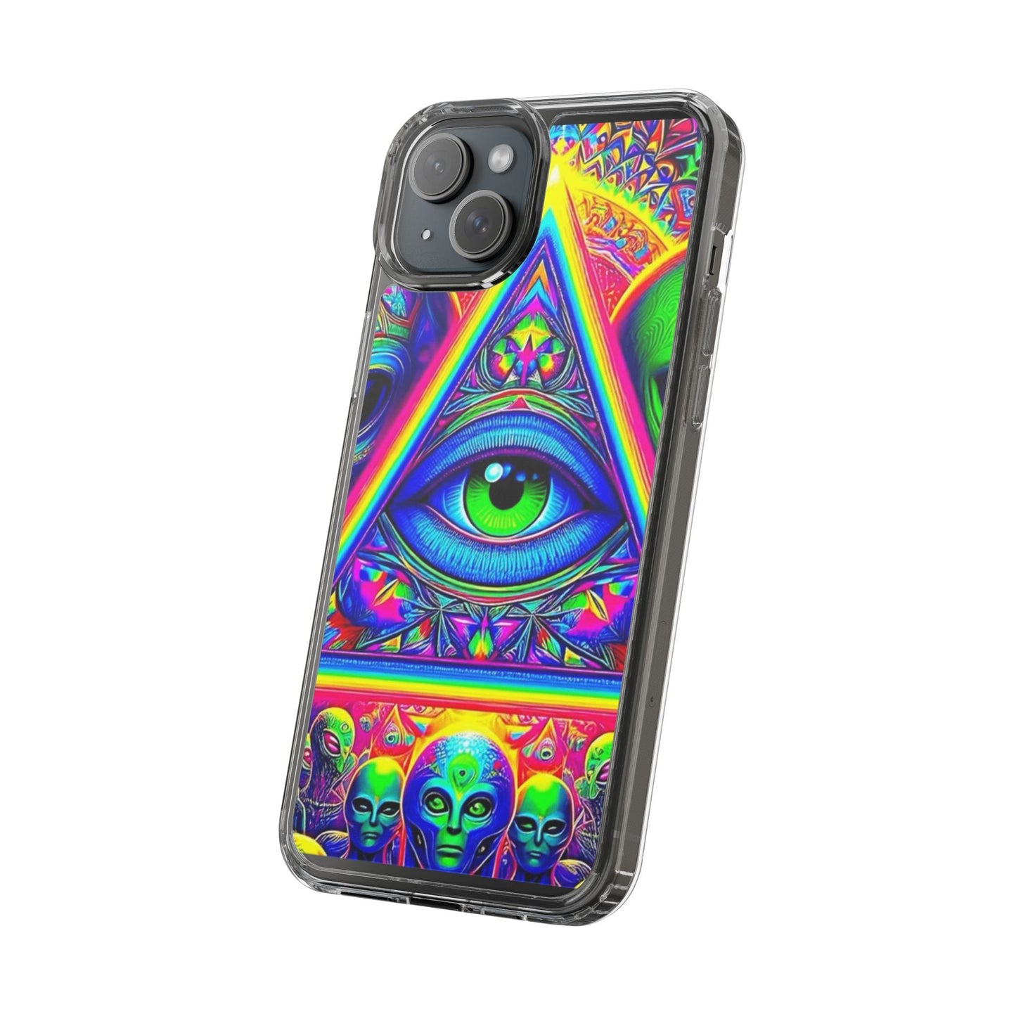 Colorful Alien Eye Phone Case, Psychedelic Clear Case, Gift for Art Lovers, Boho Phone Cover, Festival Accessory, Unique Mobile Case