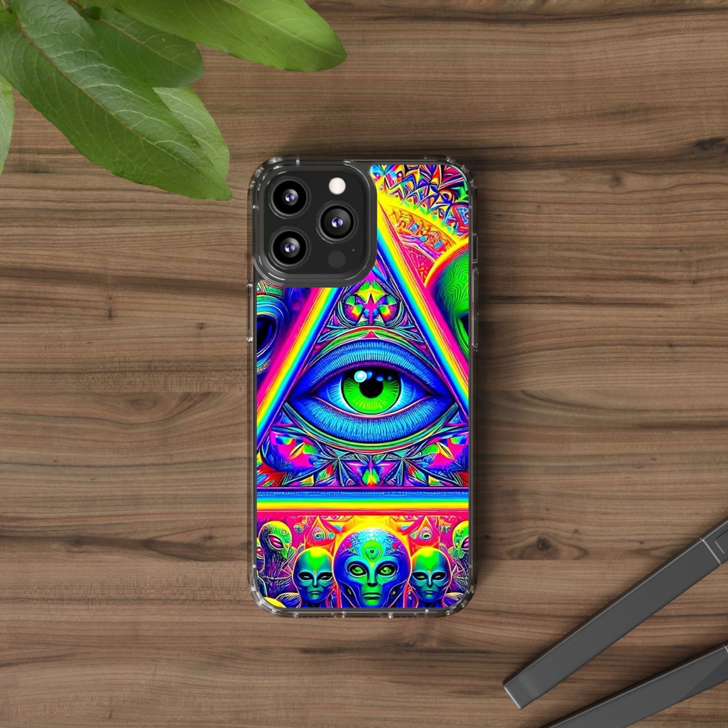 Colorful Alien Eye Phone Case, Psychedelic Clear Case, Gift for Art Lovers, Boho Phone Cover, Festival Accessory, Unique Mobile Case