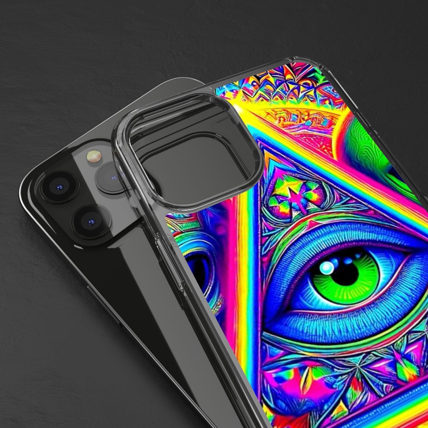 Colorful Alien Eye Phone Case, Psychedelic Clear Case, Gift for Art Lovers, Boho Phone Cover, Festival Accessory, Unique Mobile Case