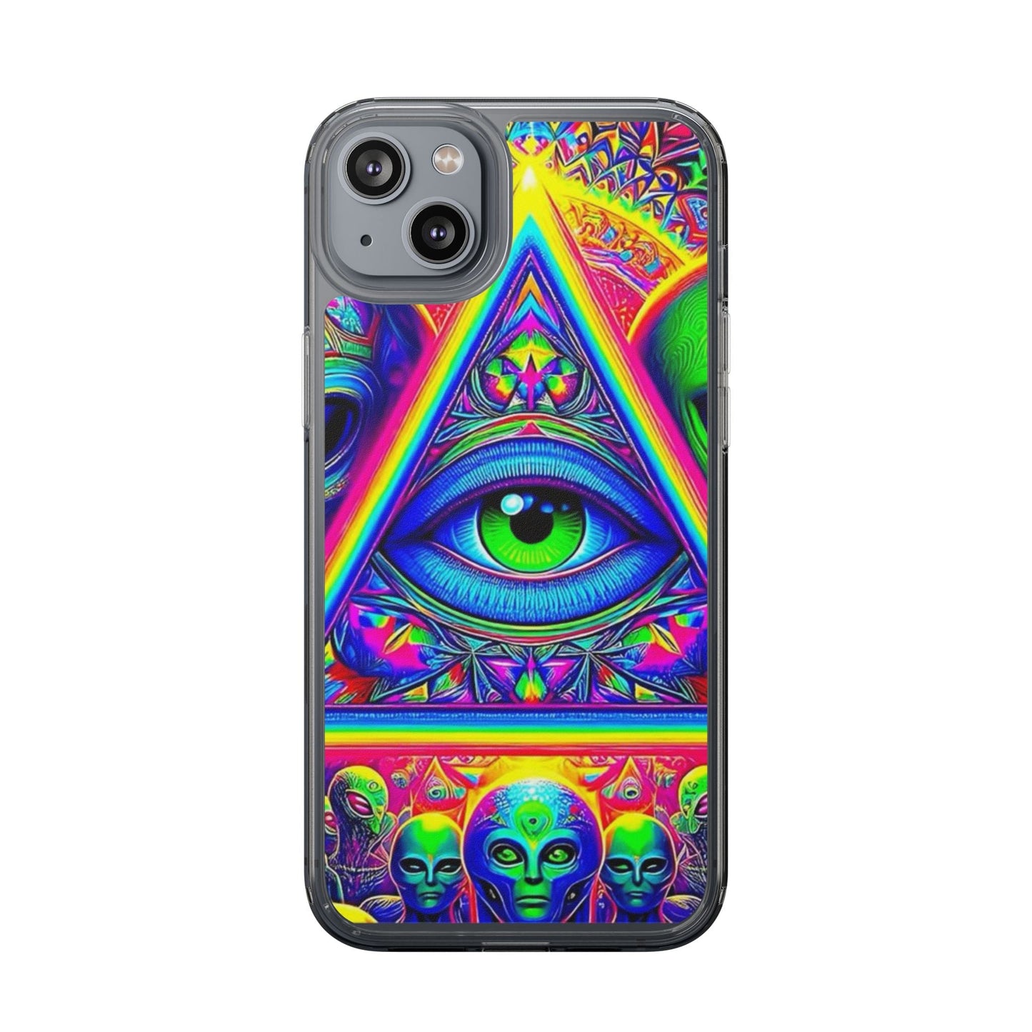 Colorful Alien Eye Phone Case, Psychedelic Clear Case, Gift for Art Lovers, Boho Phone Cover, Festival Accessory, Unique Mobile Case