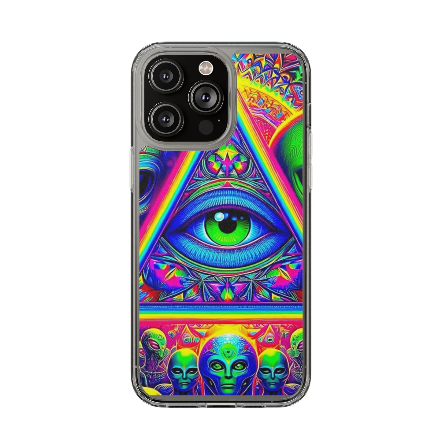 Colorful Alien Eye Phone Case, Psychedelic Clear Case, Gift for Art Lovers, Boho Phone Cover, Festival Accessory, Unique Mobile Case