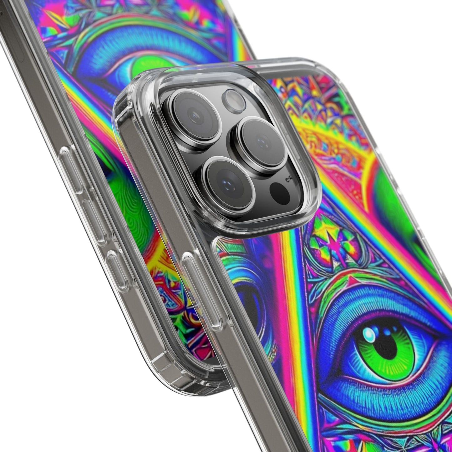 Colorful Alien Eye Phone Case, Psychedelic Clear Case, Gift for Art Lovers, Boho Phone Cover, Festival Accessory, Unique Mobile Case