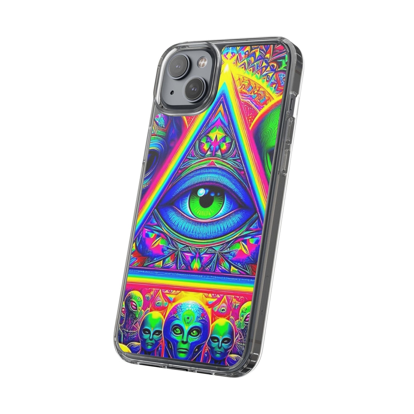 Colorful Alien Eye Phone Case, Psychedelic Clear Case, Gift for Art Lovers, Boho Phone Cover, Festival Accessory, Unique Mobile Case
