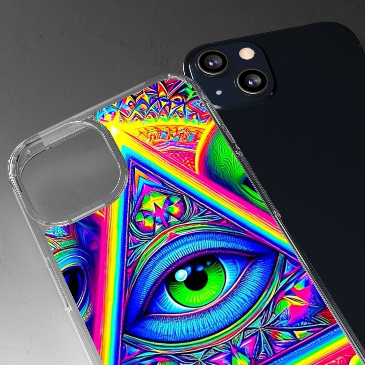 Colorful Alien Eye Phone Case, Psychedelic Clear Case, Gift for Art Lovers, Boho Phone Cover, Festival Accessory, Unique Mobile Case